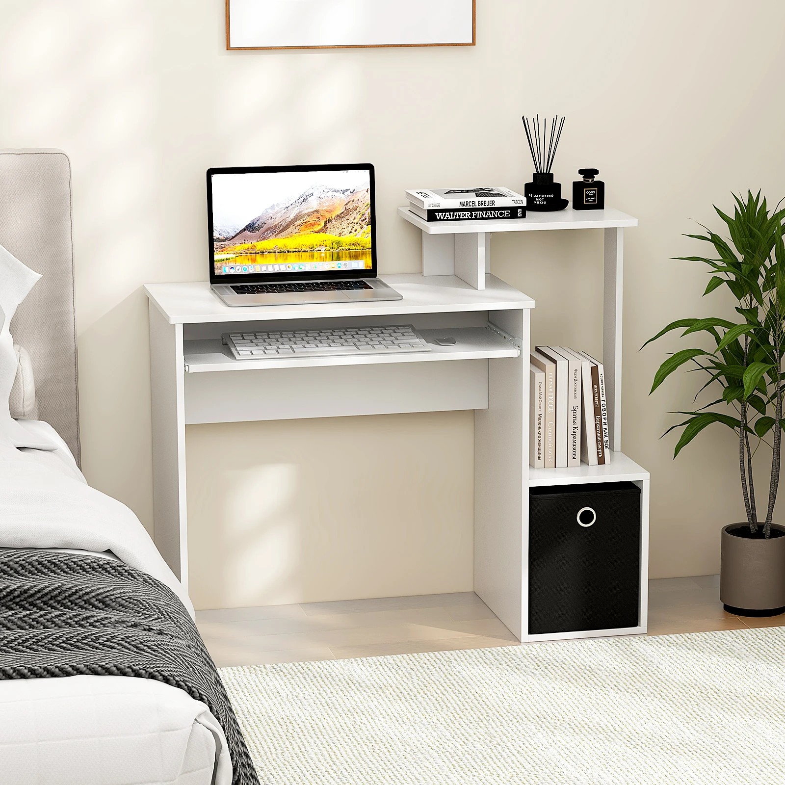 2 Costway Computer Desk Shelf Drawer Cabinet w/Keyboard Tray Home Office Table, 2 of 3