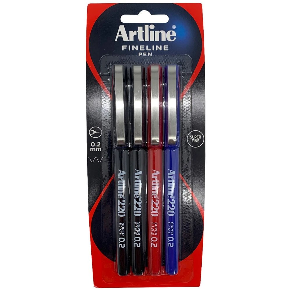 1 Artline 220 0.2mm Fineliner Assorted 4 Pack, 1 of 2