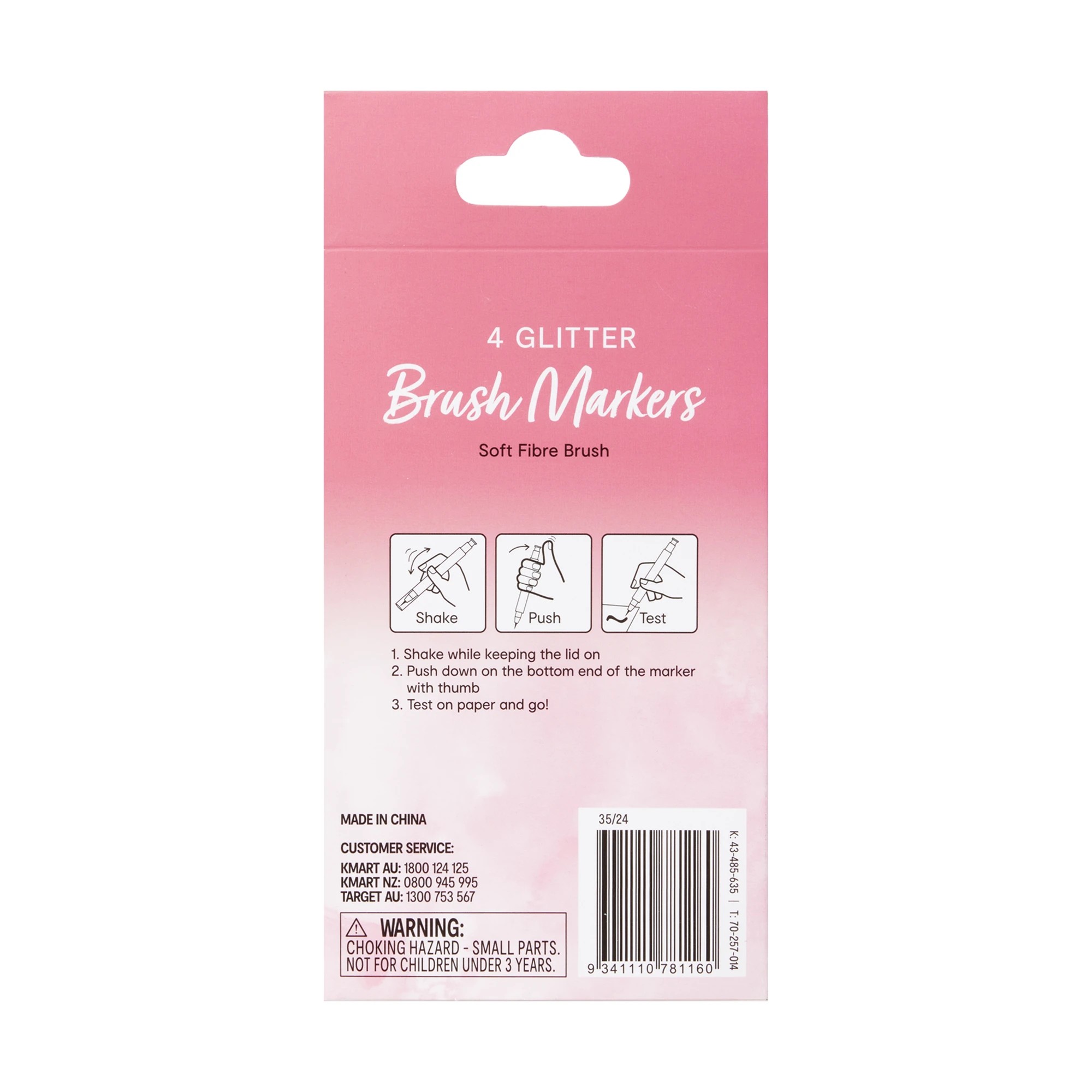 5 4 Pack Glitter Brush Markers - Pink, 5 of 5