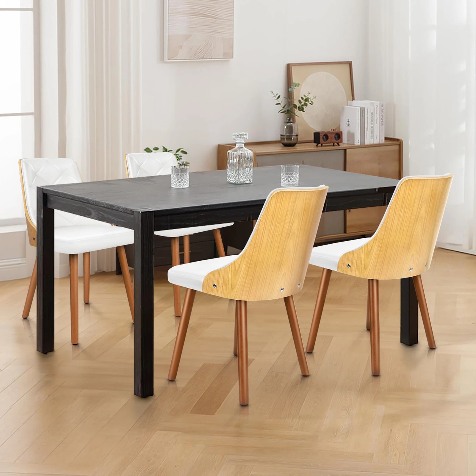 6 Alfordson 2x Dining Chairs Kitchen Lounge Padded Tufted Glossy PU Leather - White, 6 of 10