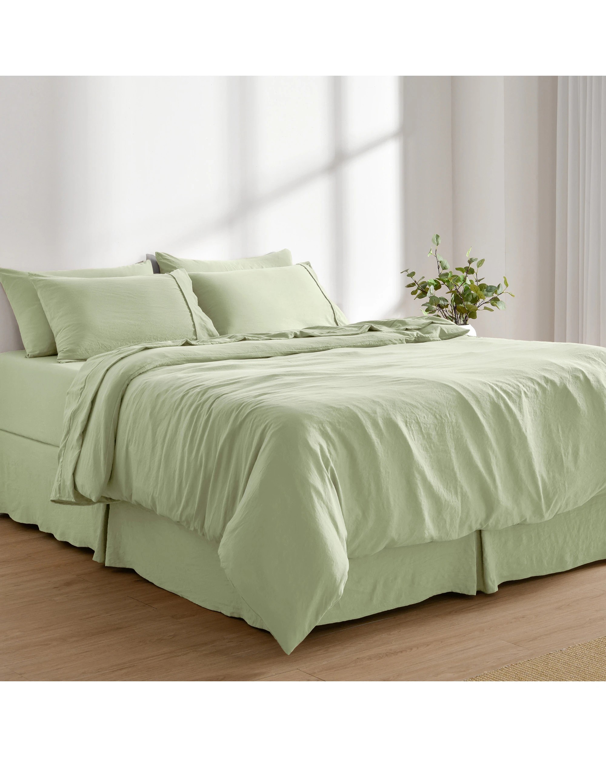 8 Dreamaker Superfine Washed Microfibre Pleated Valance - Double Bed - Sage Green, 8 of 9