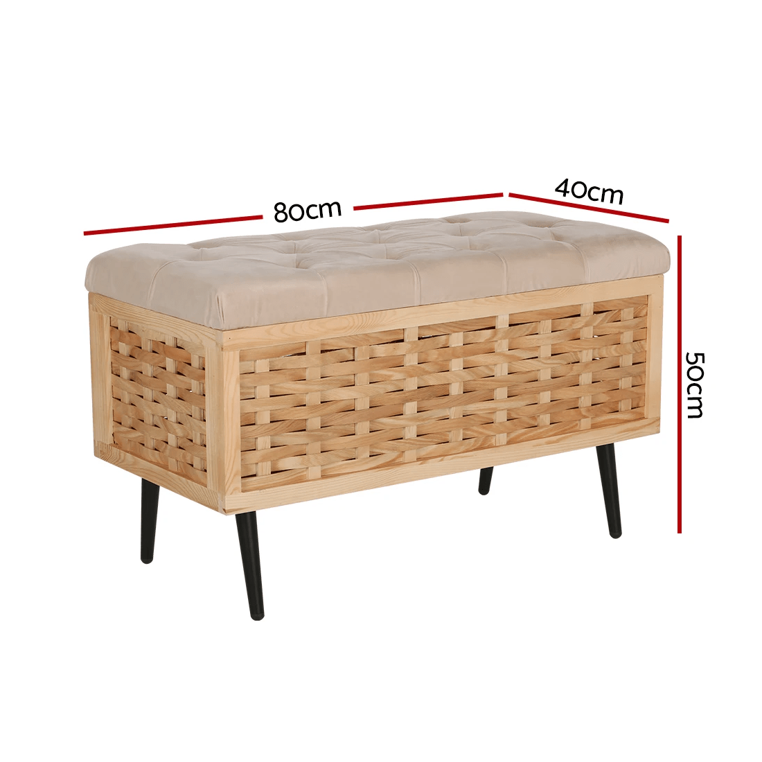 2 Artiss Storage Ottoman Blanket Box 80cm Weaved Velvet Pine - Multi, 2 of 7