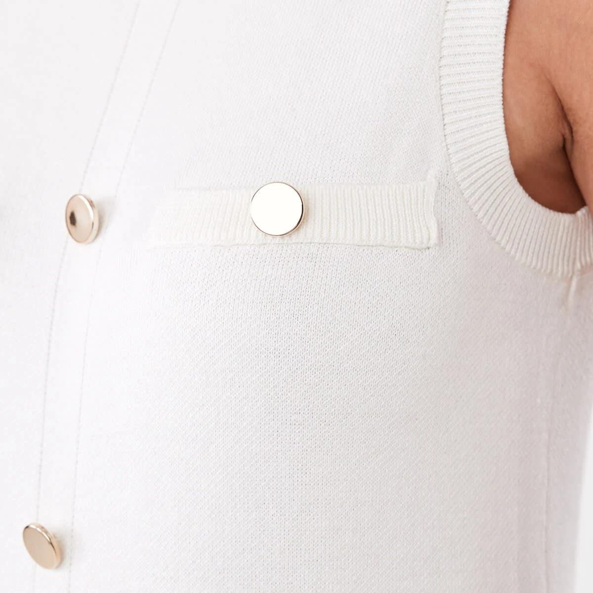 6 Sleeveless Button Knit Mini Dress Ecru, 6 of 8