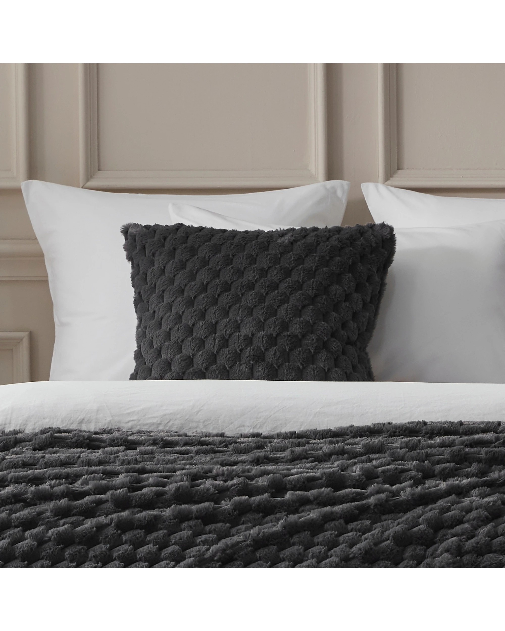 4 Dreamaker Emmett Textured Faux Fur Cushion 50x50cm - Charcoal, 4 of 6
