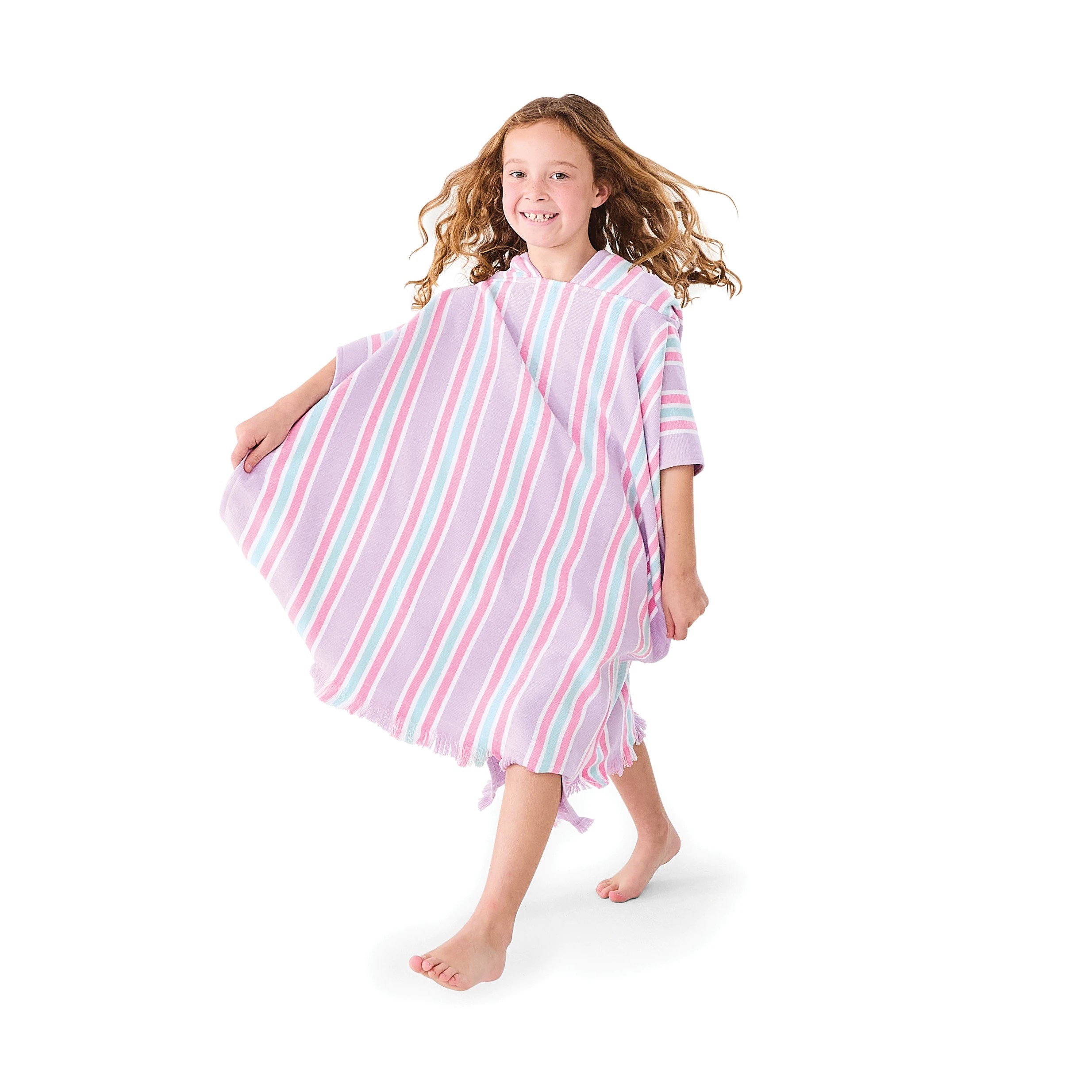 1 Kids Hooded Turkish Beach Towel - Lilac and Green, 1 of 9