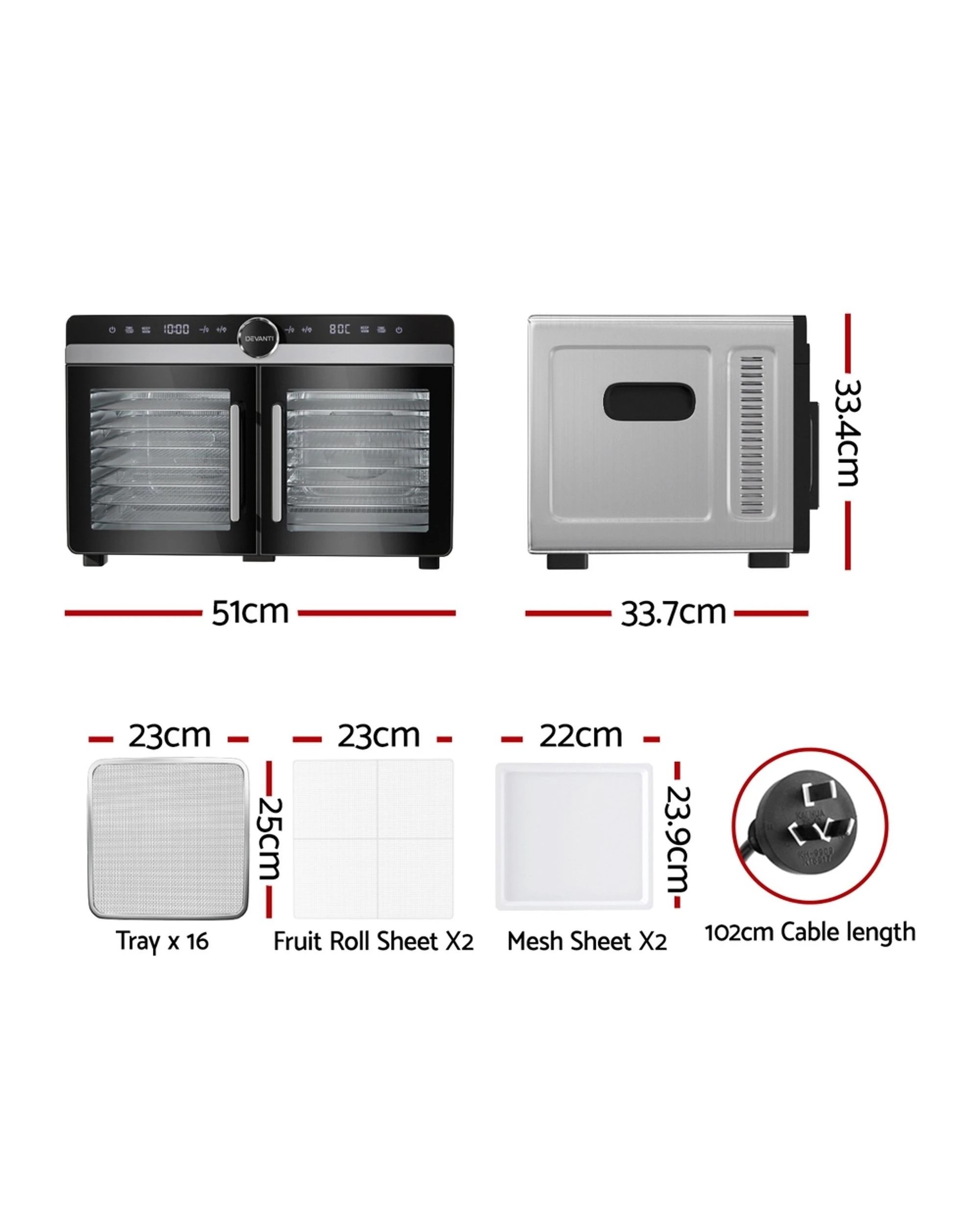 2 Devanti 16 Trays Food Dehydrator Dual-zone Stainless Steel
 - Silver, 2 of 3