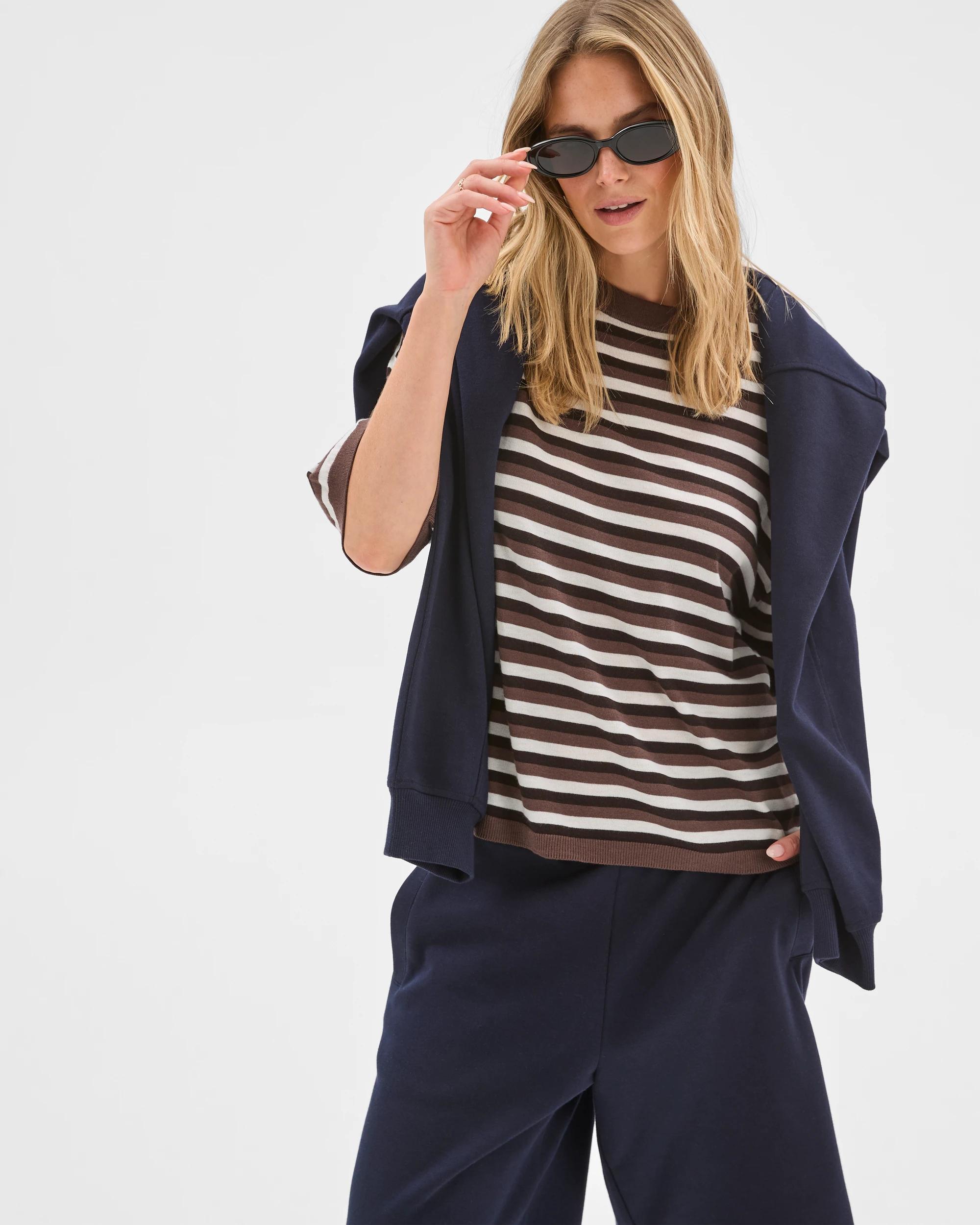 1 Lily Loves Striped Knit T-Shirt BARK, 1 of 7