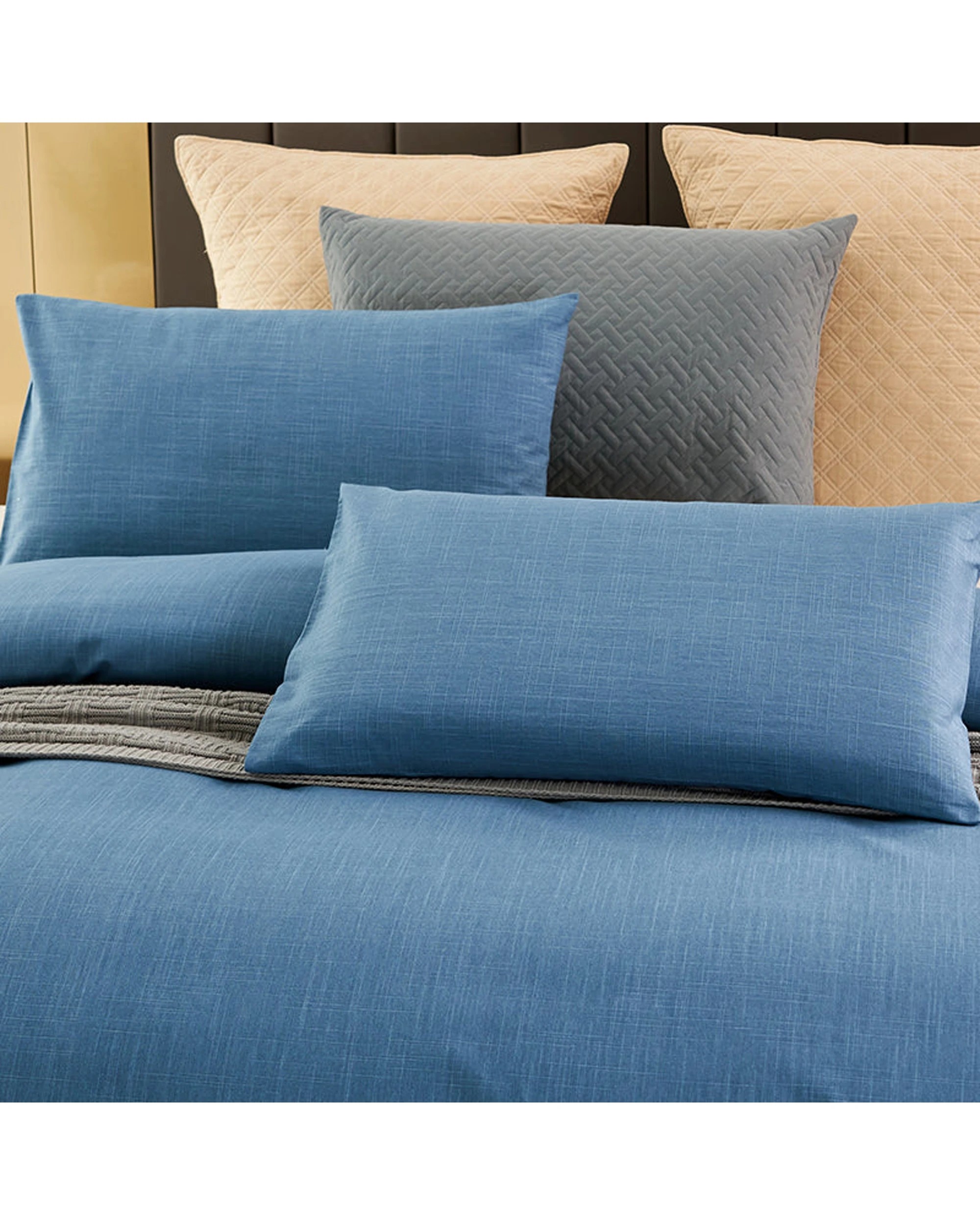 5 Cotton More 100% Slub Cotton Quilt Doona Duvet Cover Set Queen - Blue, 5 of 7