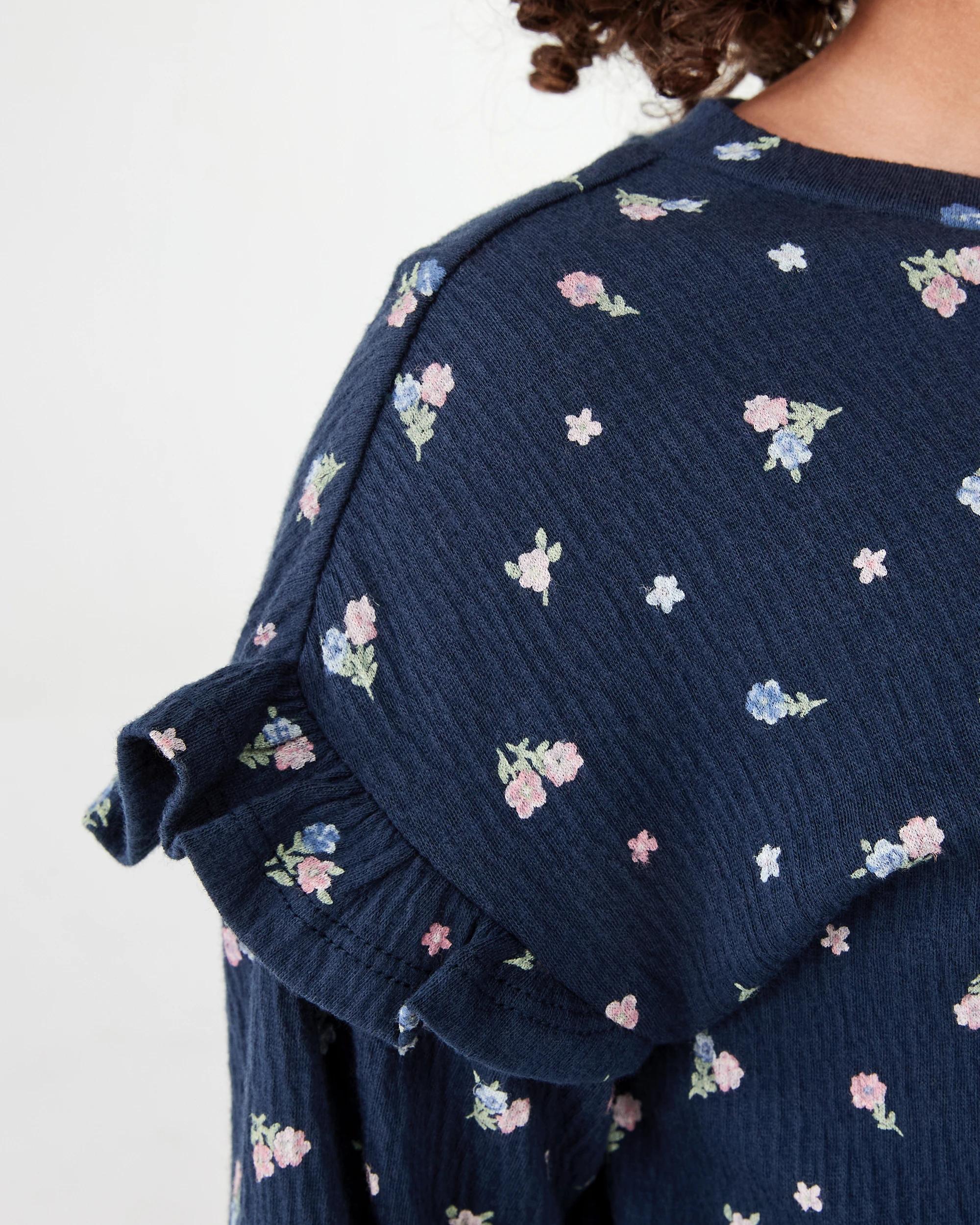 4 Long Sleeve Texture T-shirt Nvy Floral, 4 of 6