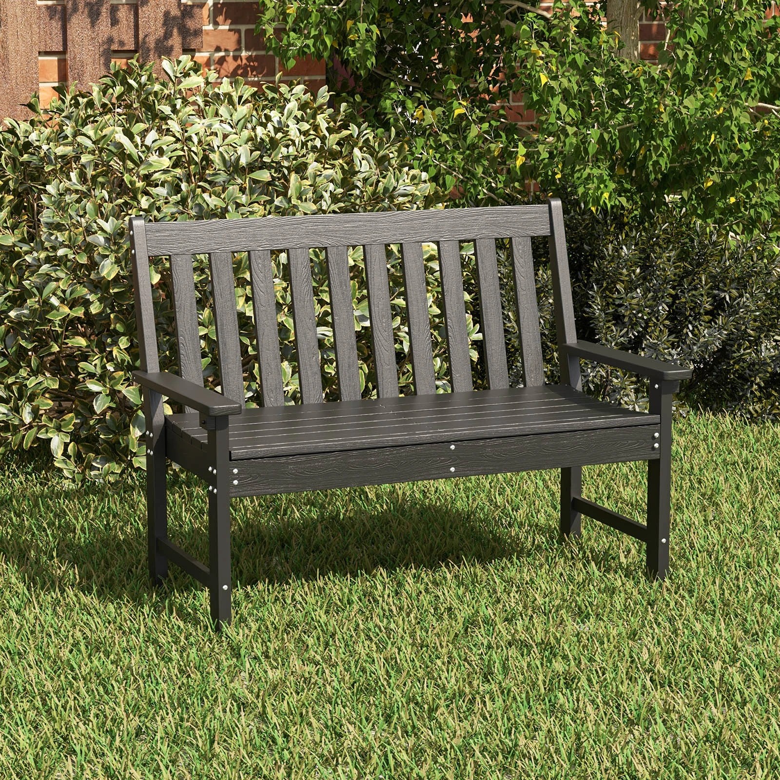 3 Costway 2-Person Outdoor Bench All-Weather HDPE Patio Loveseat Chair - Black, 3 of 3