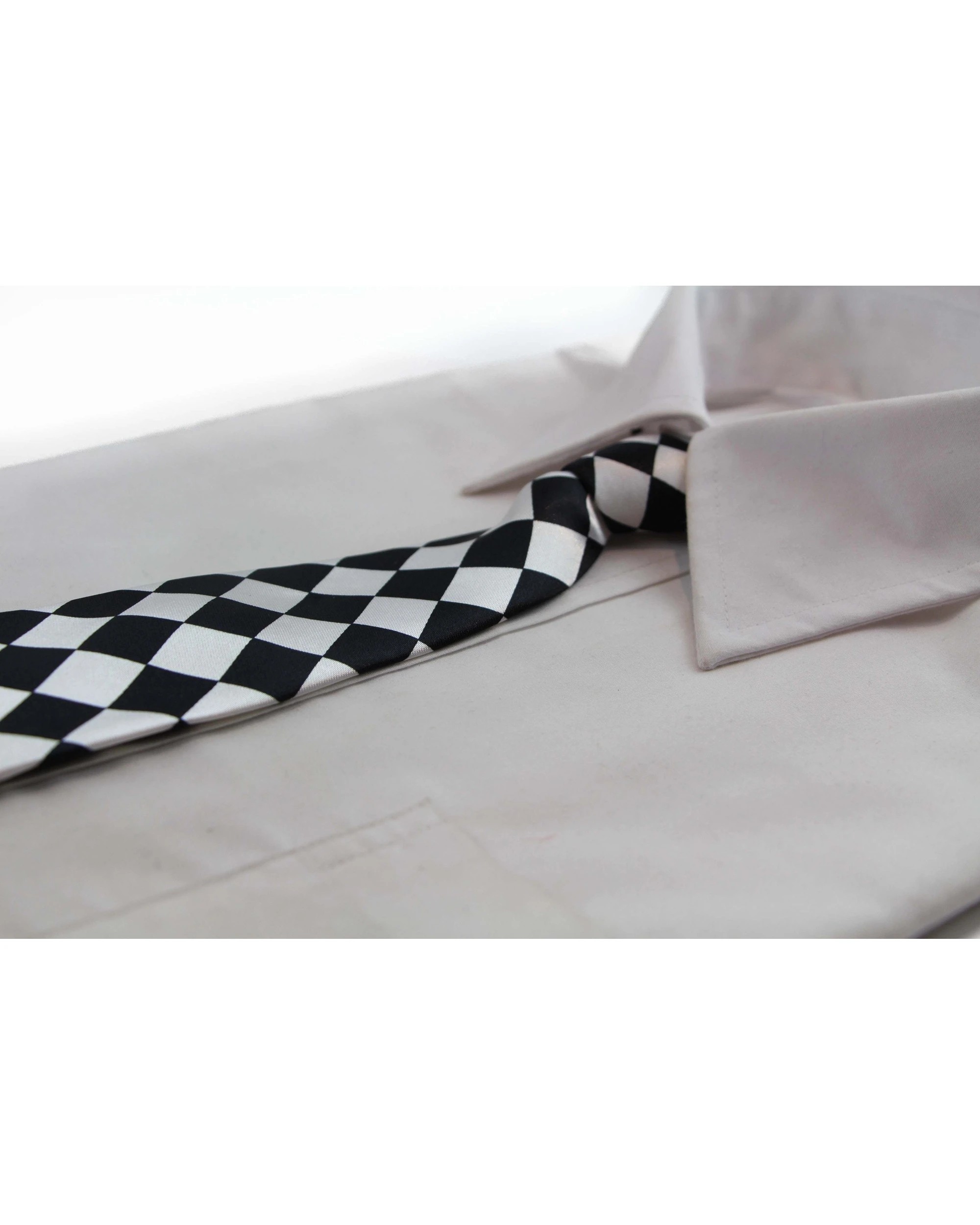 1 Zasel Kids Boys  Black & White Patterned Elastic Neck Tie - Big Checkers, 1 of 2