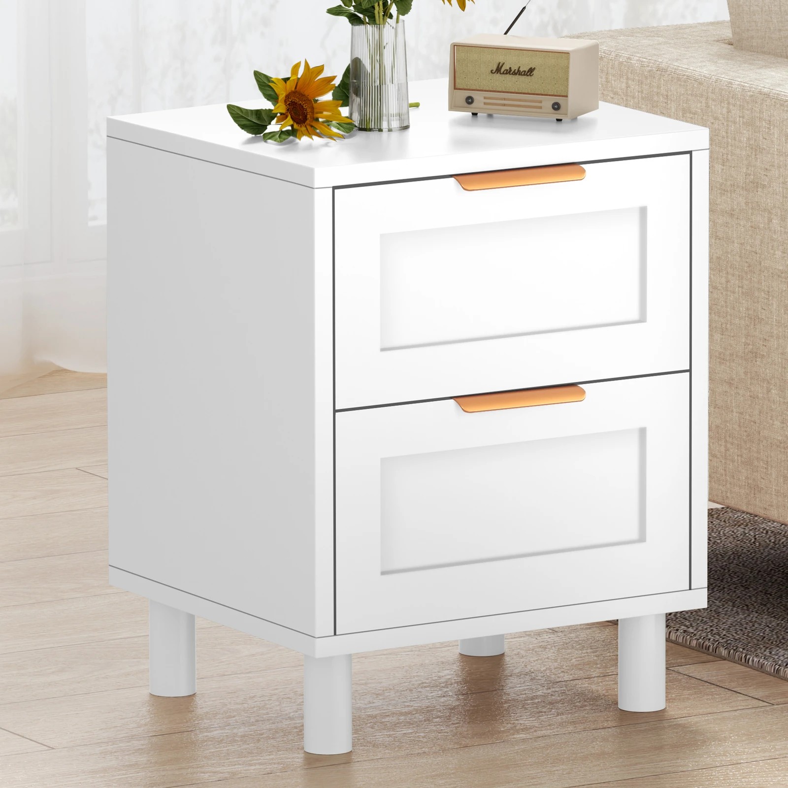 4 Alfordson Bedside Table Side Storage Nightstand 2 Drawers Cabinet - White, 4 of 10