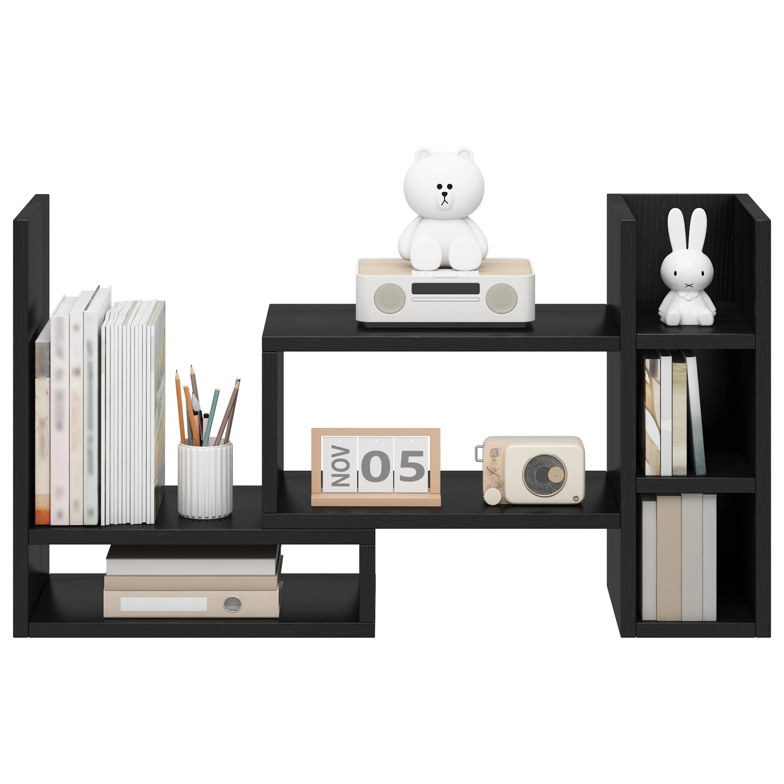 2 Advwin Adjustable Desktop Bookshelf Organizer with Storage Space Office Desk Bookcase - Black, 2 of 7
