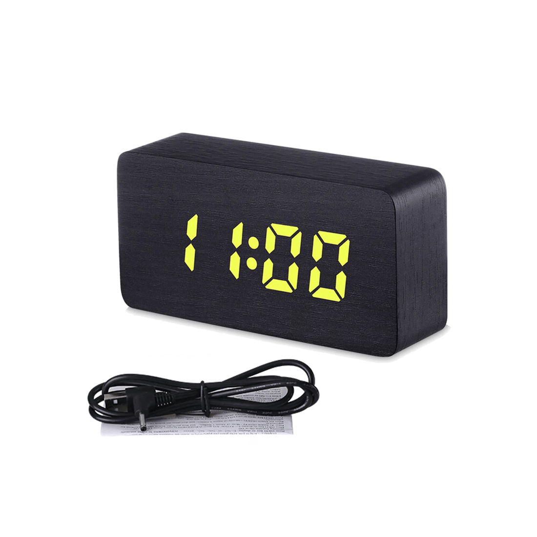 3 TODO LED Digital Alarm Clock 3 Alarm 115 Colour Display USB Power Woodgrain - Black, 3 of 6