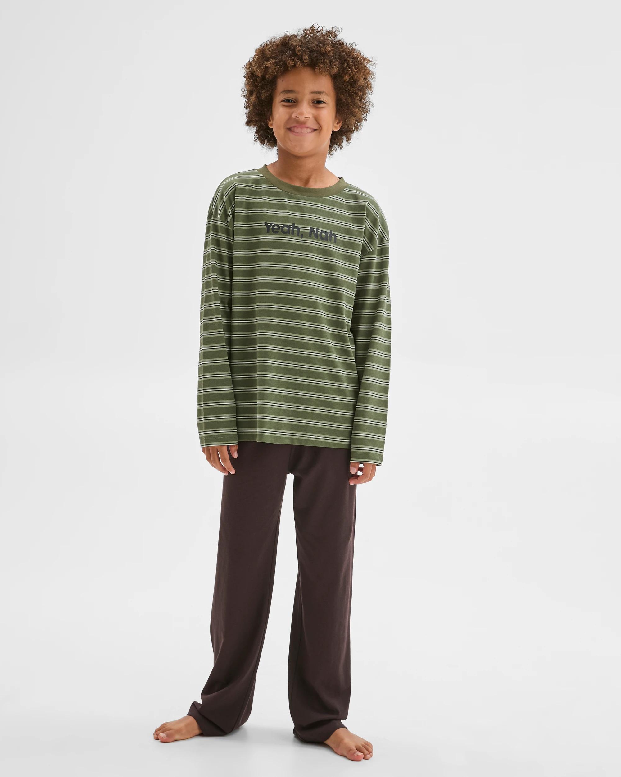 1 Target Kids Australian Cotton Older Boys Oversized Knit Pyjama Set YEAH NAH, 1 of 7