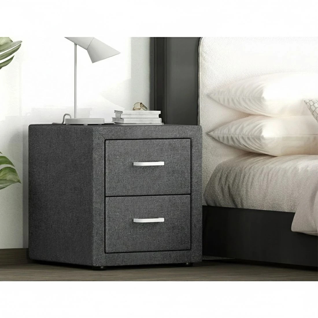 4 Artiss 2X Bedside Table 2 Drawers Side Table Fabric - Grey, 4 of 9
