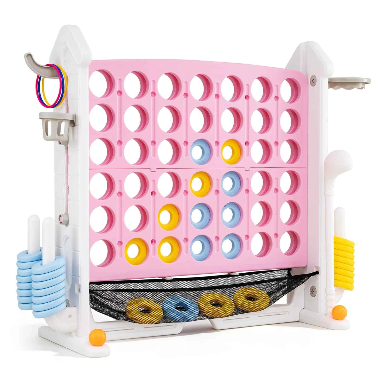 1 Costway 4 in 1 Giant 4-in-A Row Jumbo Yard 4-To-Score Game Set Family Connect Toy - Pink, 1 of 2