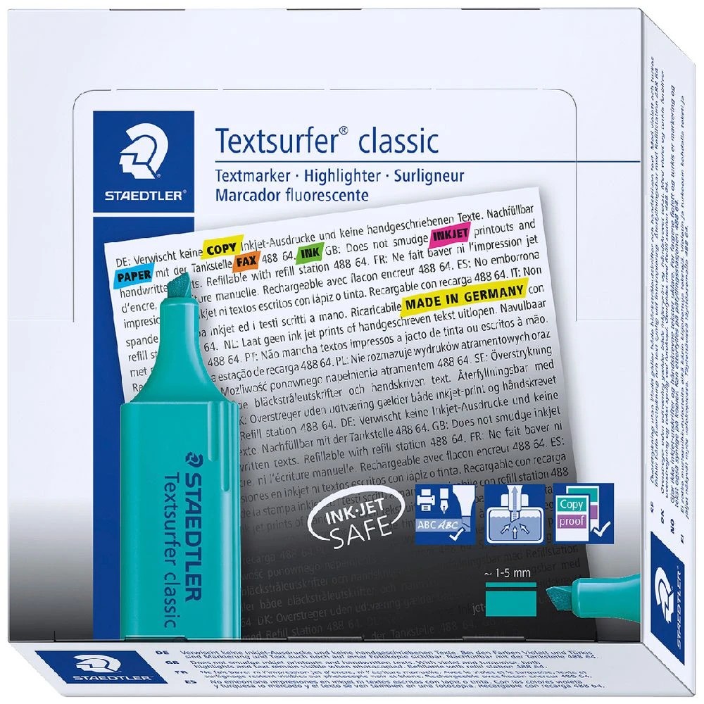 1 Staedtler Textsurfer Classic Highlighters Turquoise Box 10, 1 of 3