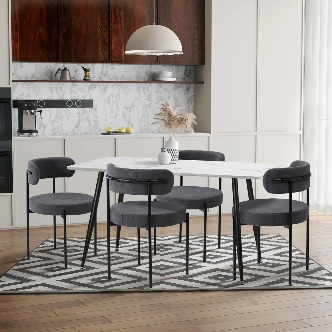 5 Oikiture 2x Dining Chair Round Boucle Kitchen Lounge Seats Backrest
 - Grey, 5 of 10