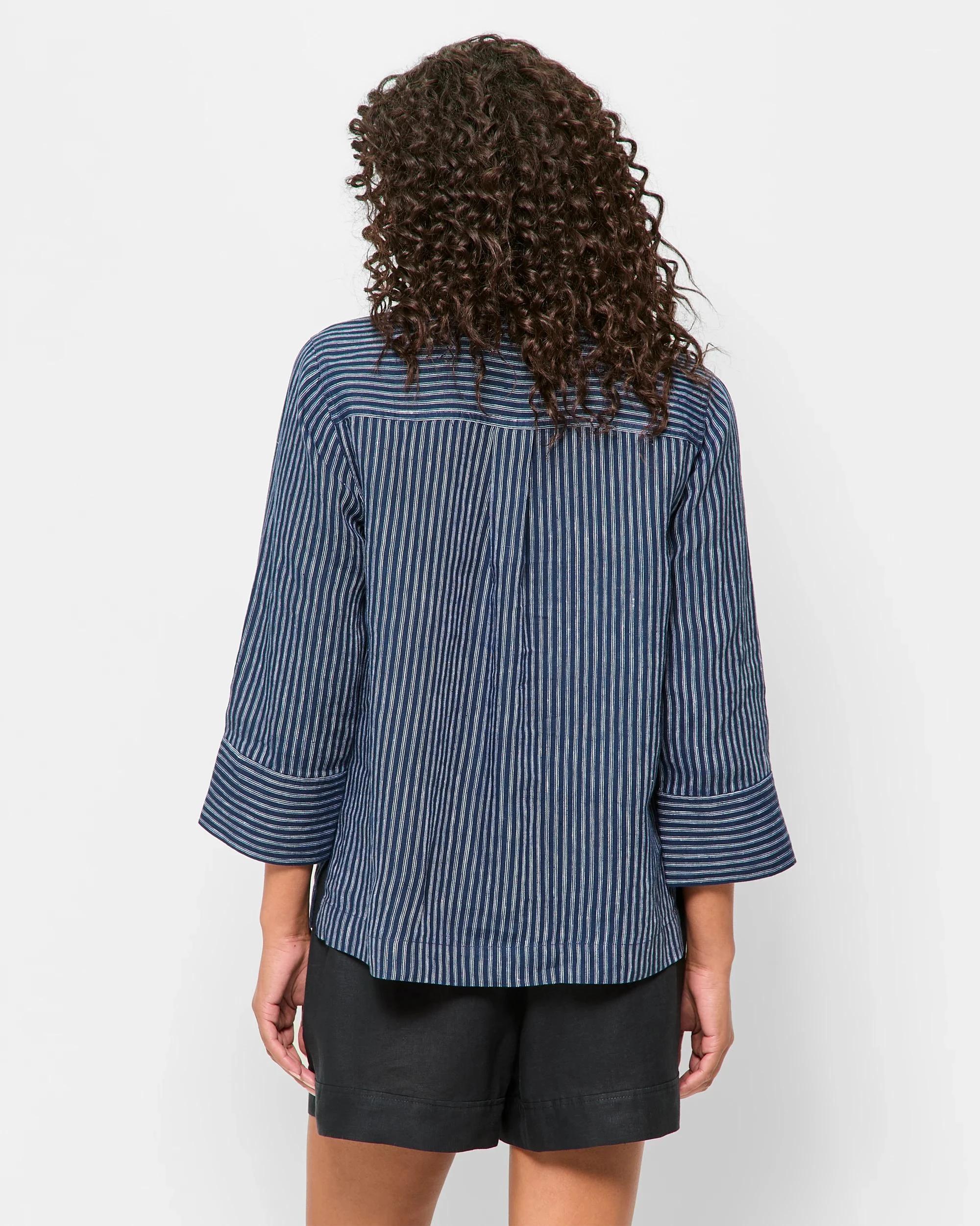 4 Target Woman European Linen 3/4 Sleeve Popover Shirt NAVY PINSTRIPE, 4 of 5