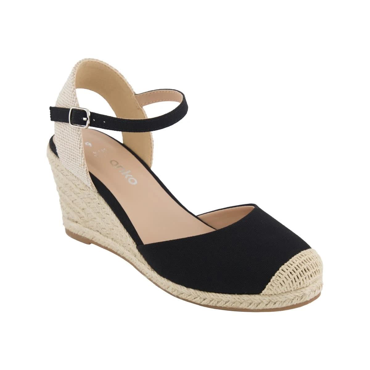 1 Casual Espadrille Closed Toe Wedge Heels Black, 1 of 5