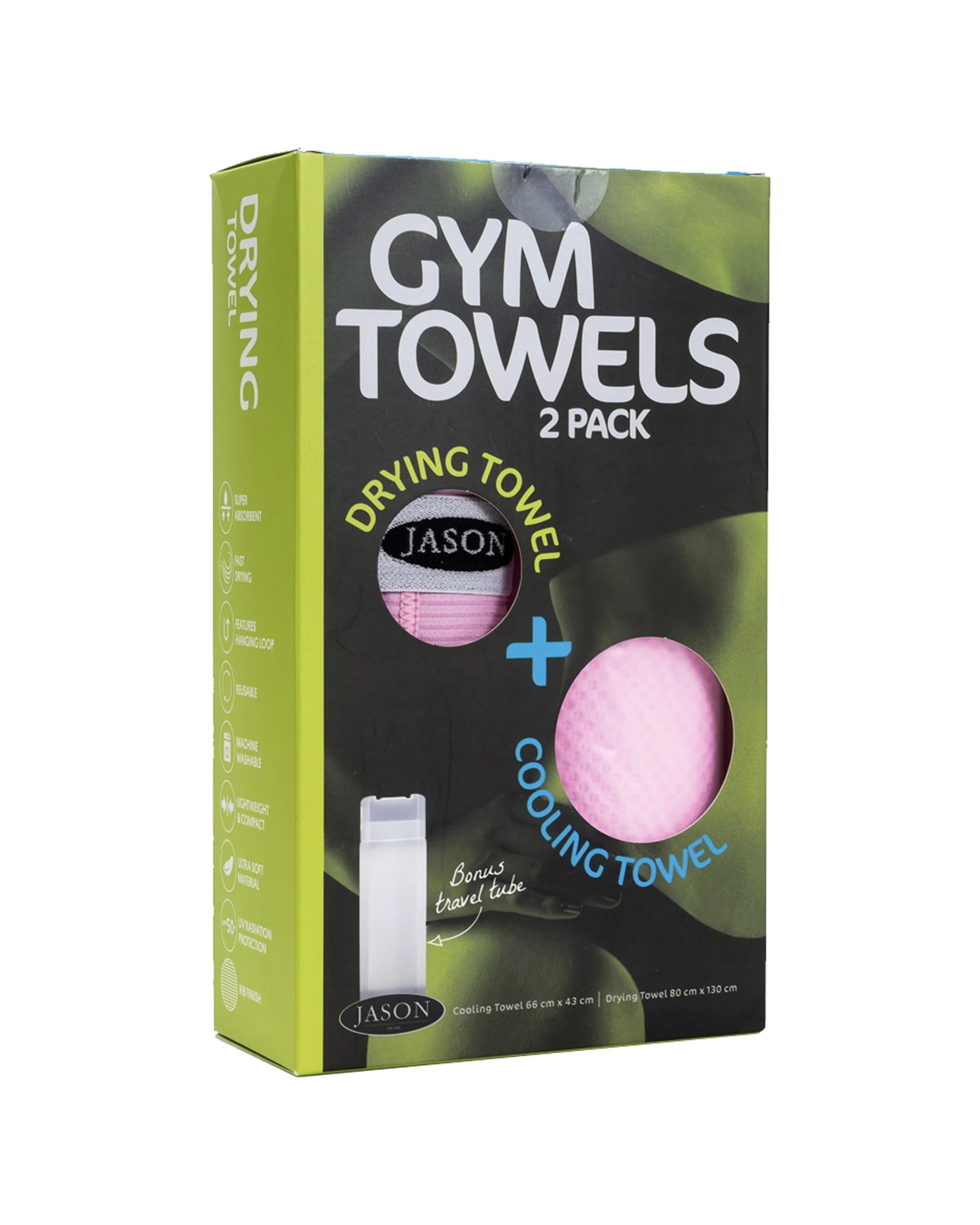 2 Jason 2PK Sports Gym Towel Set Drying Cooling With Tube Polyester Polyamide - Pink, 2 of 4