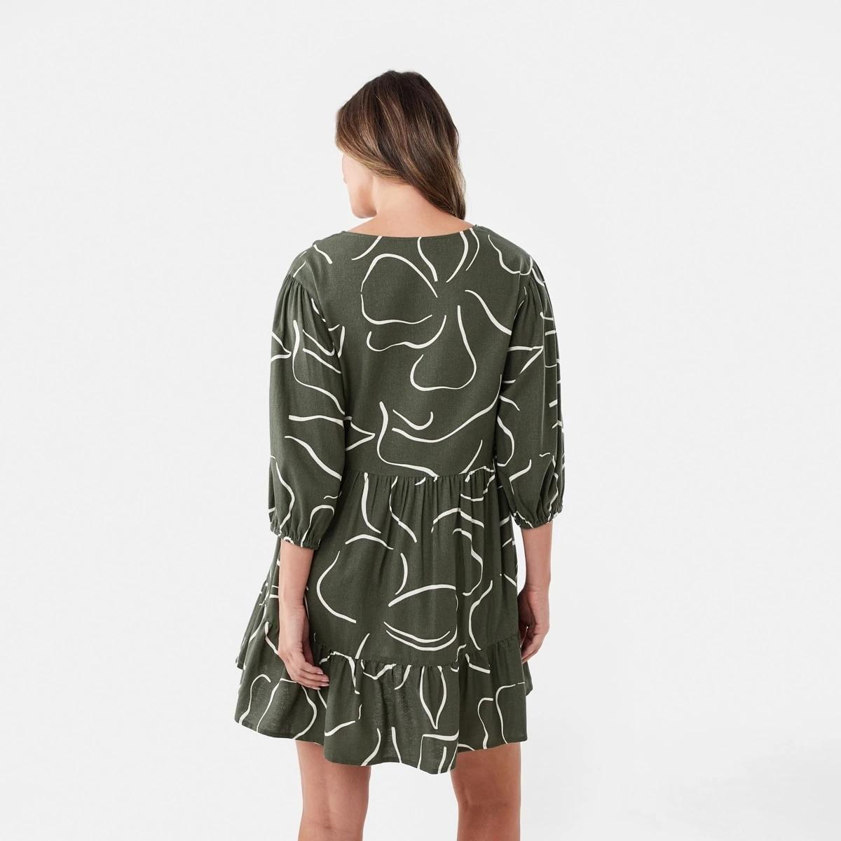 3 3/4 Balloon Sleeve Tie Front Mini Dress Abst Line, 3 of 7