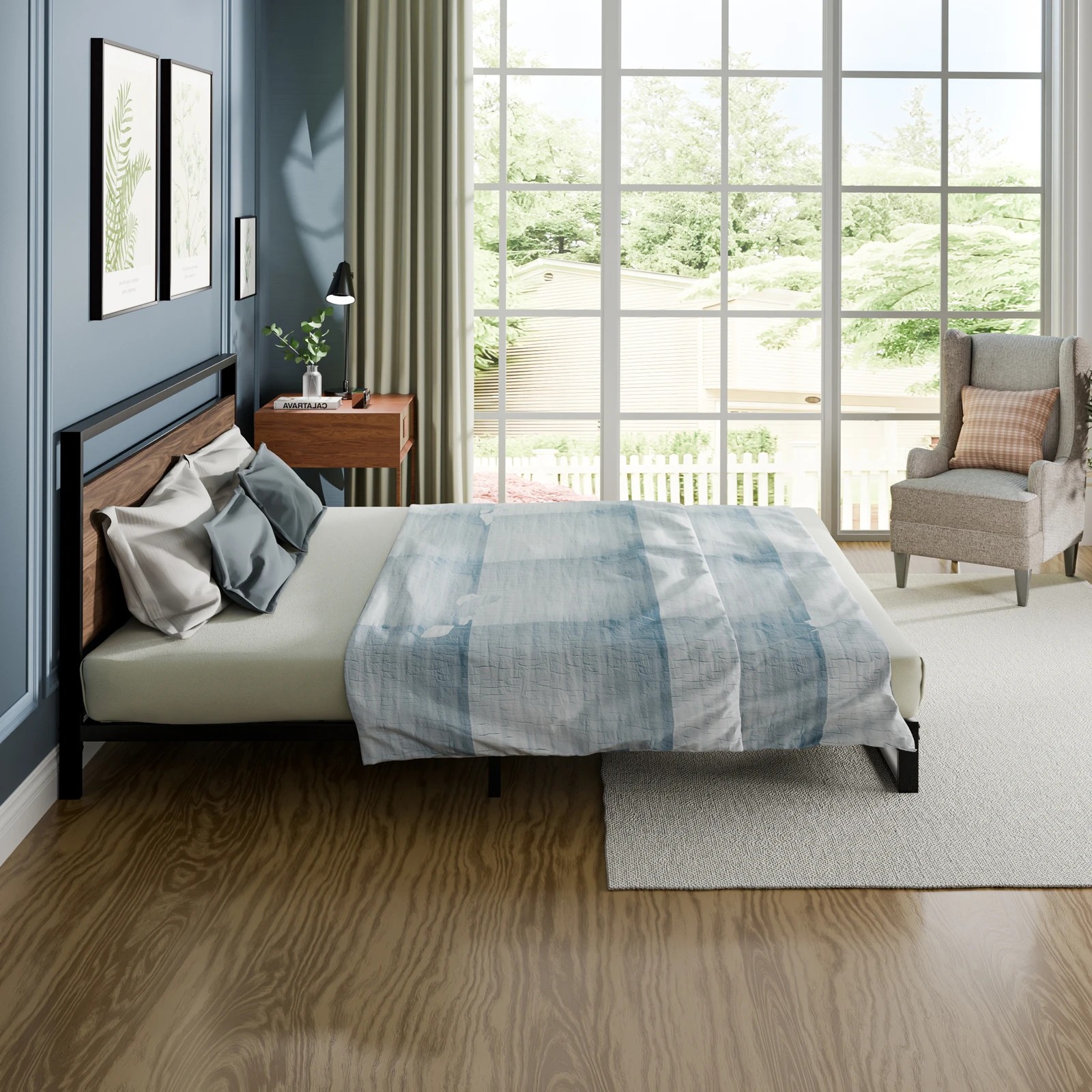 6 Alfordson Metal Bed Frame King Size Industrial Platform Mattress Base - Wood - Natural, 6 of 10