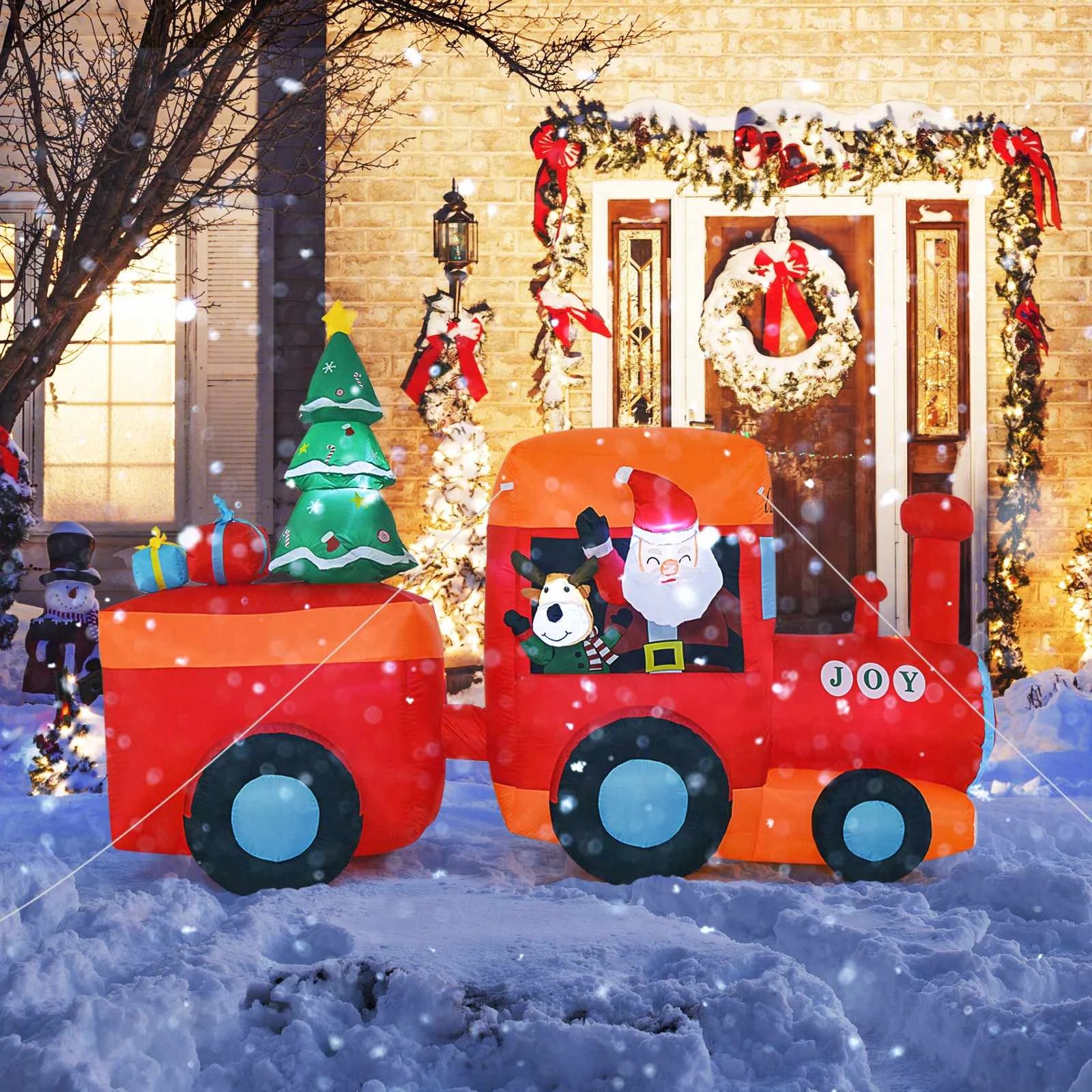 3 Costway 2.6M Christmas Inflatable Train w/Santa Claus &Deer Blow Up LED Xmas Decor Party Holiday - Red, 3 of 3