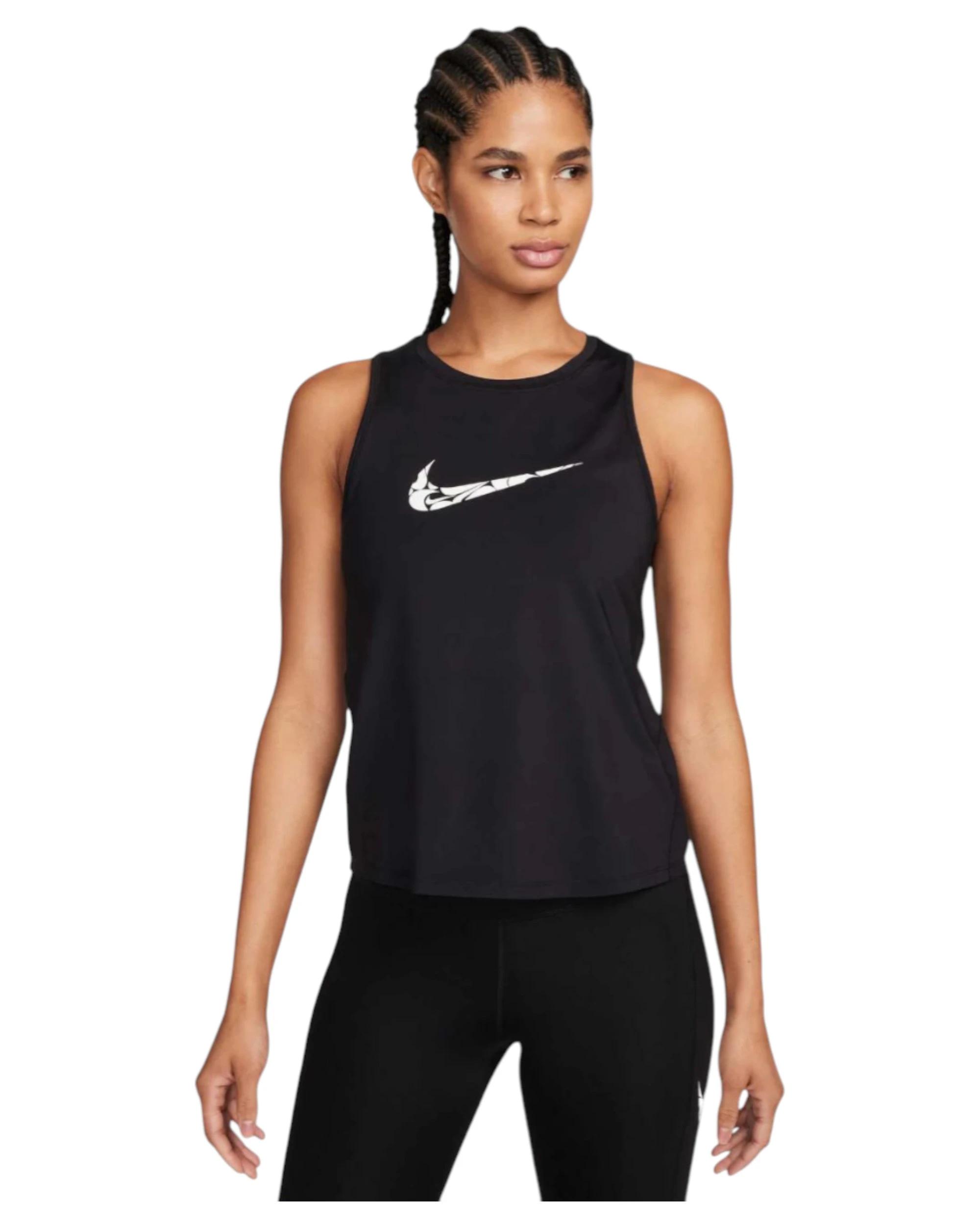 1 Nike Womens One Swoosh Graphic Running Tank Top Black Singlet BLACK, 1 of 4