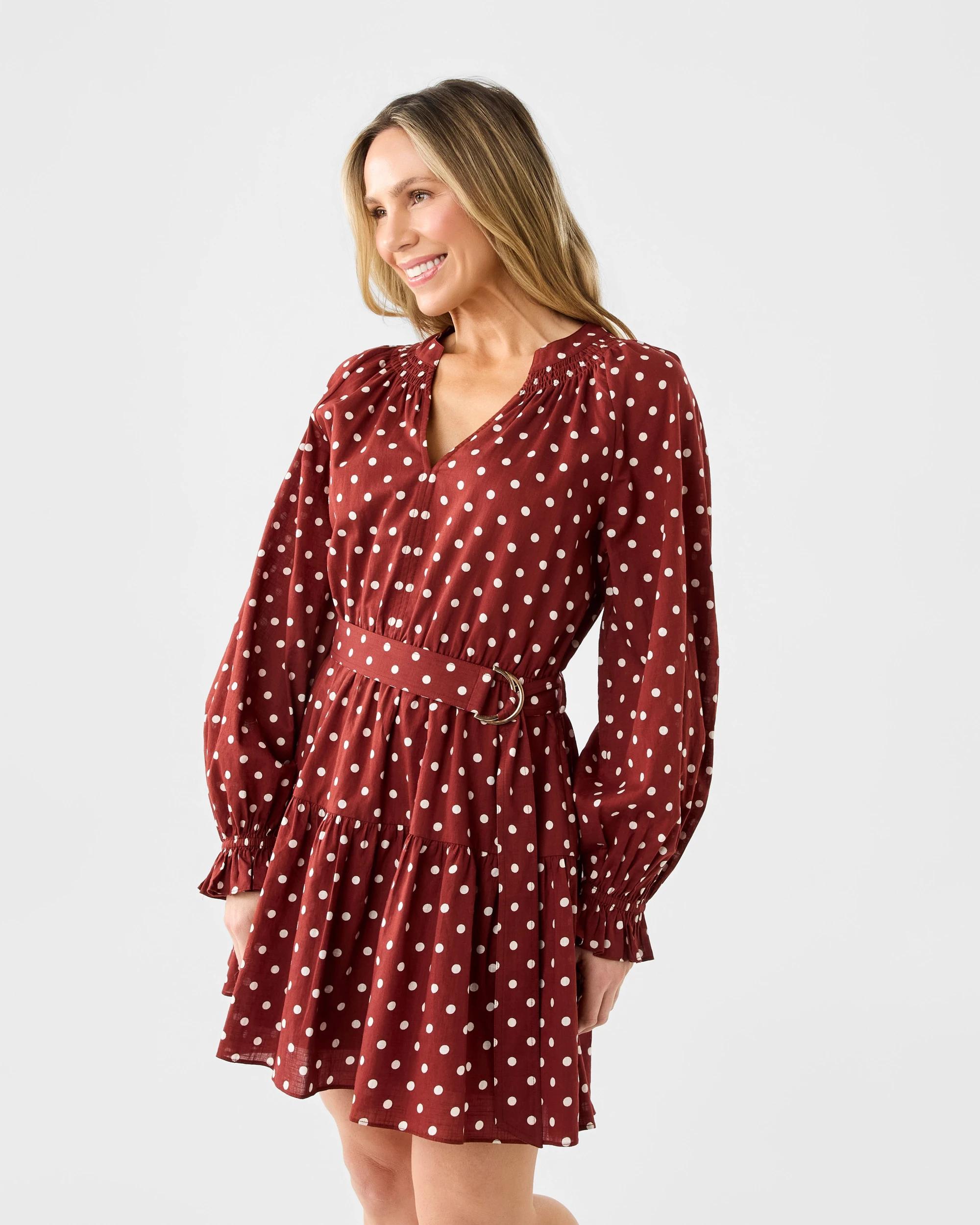 2 Long Sleeve Woven Belted Mini Dress Spotrust, 2 of 8