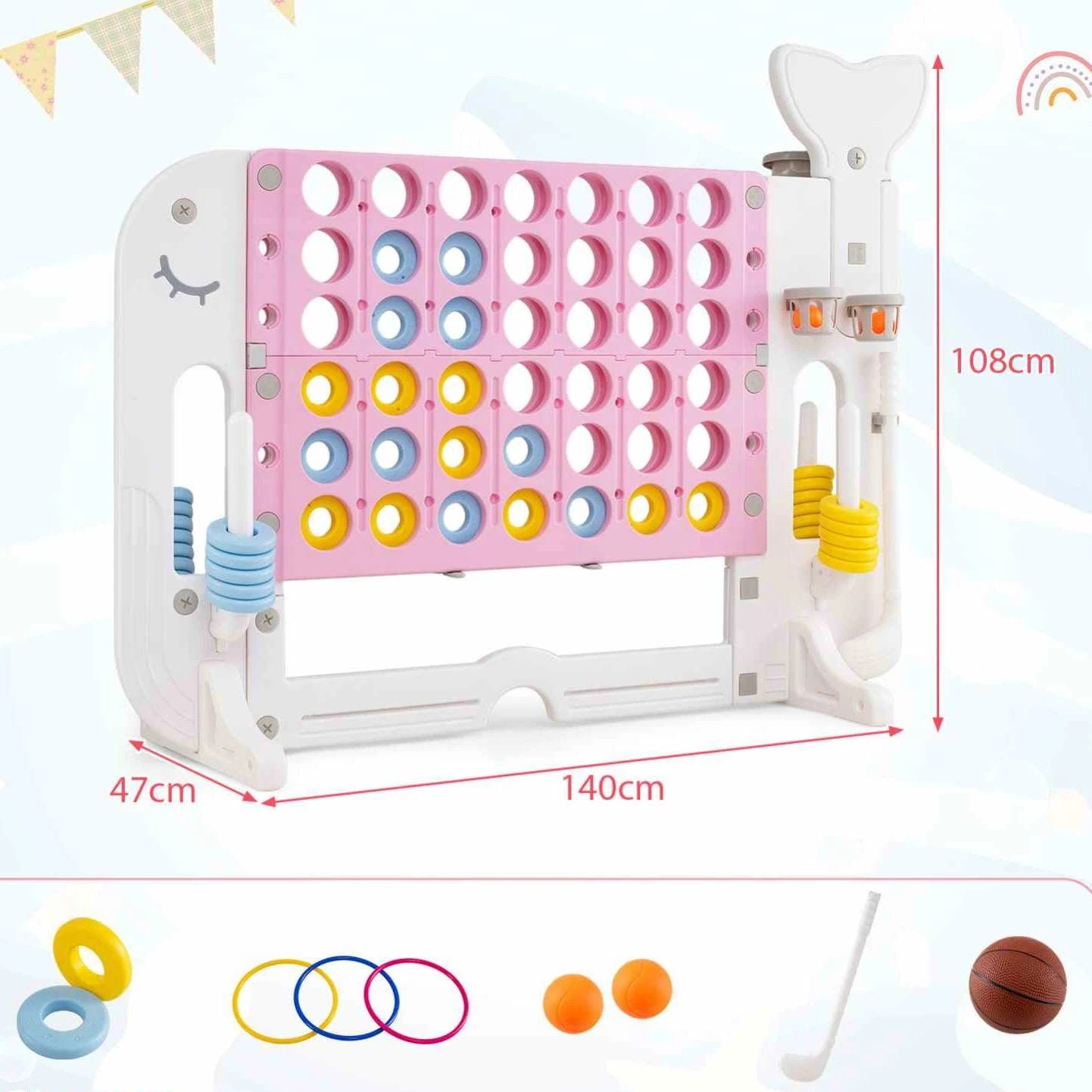 2 Costway Giant Connect 4 In A Row Jumbo 4-to-Score Game Set Ring Toss Basketball Hoop - Pink, 2 of 2