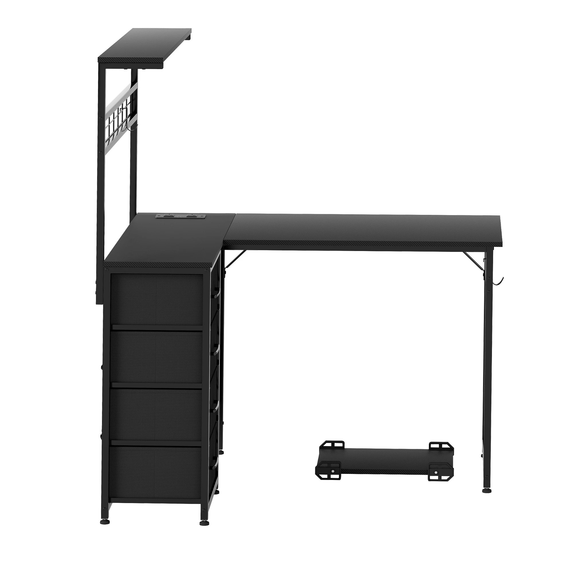 2 Levede  L-shaped Computer Desk with Drawers - Black, 2 of 9