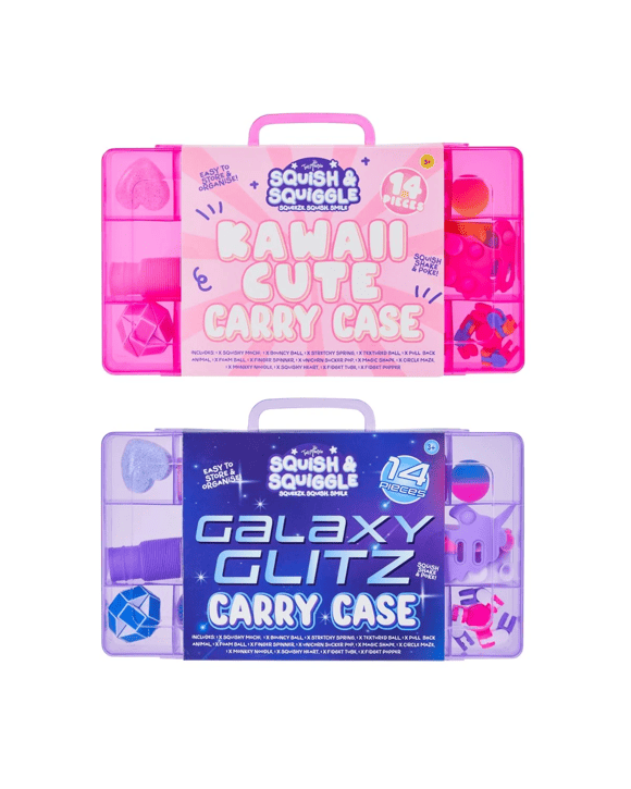 14 Piece ToyMania Squish and Squiggle Fidget Carry Case - Assorted