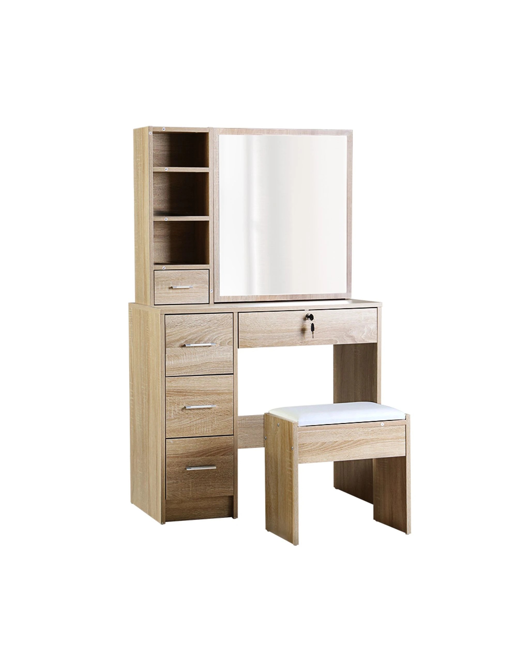 1 Artiss Dressing Table Stool Set Sliding Mirror
 - Brown, 1 of 3