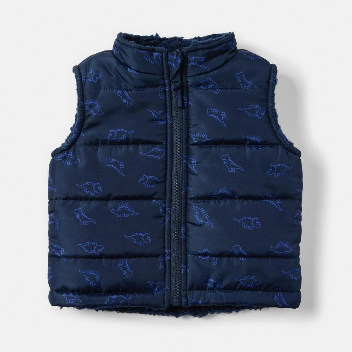 1 Reversible Puffer Vest Nvy Dinos, 1 of 3