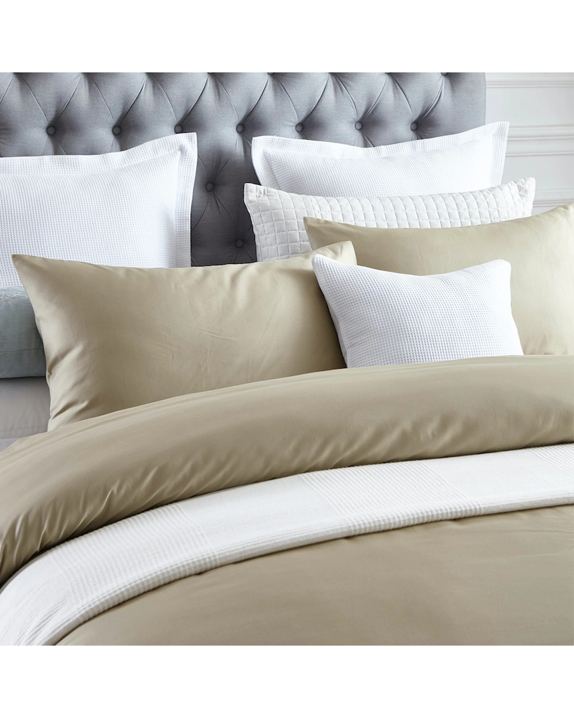 1 Cotton More 100% Cotton 650TC Sateen Quilt Doona Cover Set Single - Beige, 1 of 7