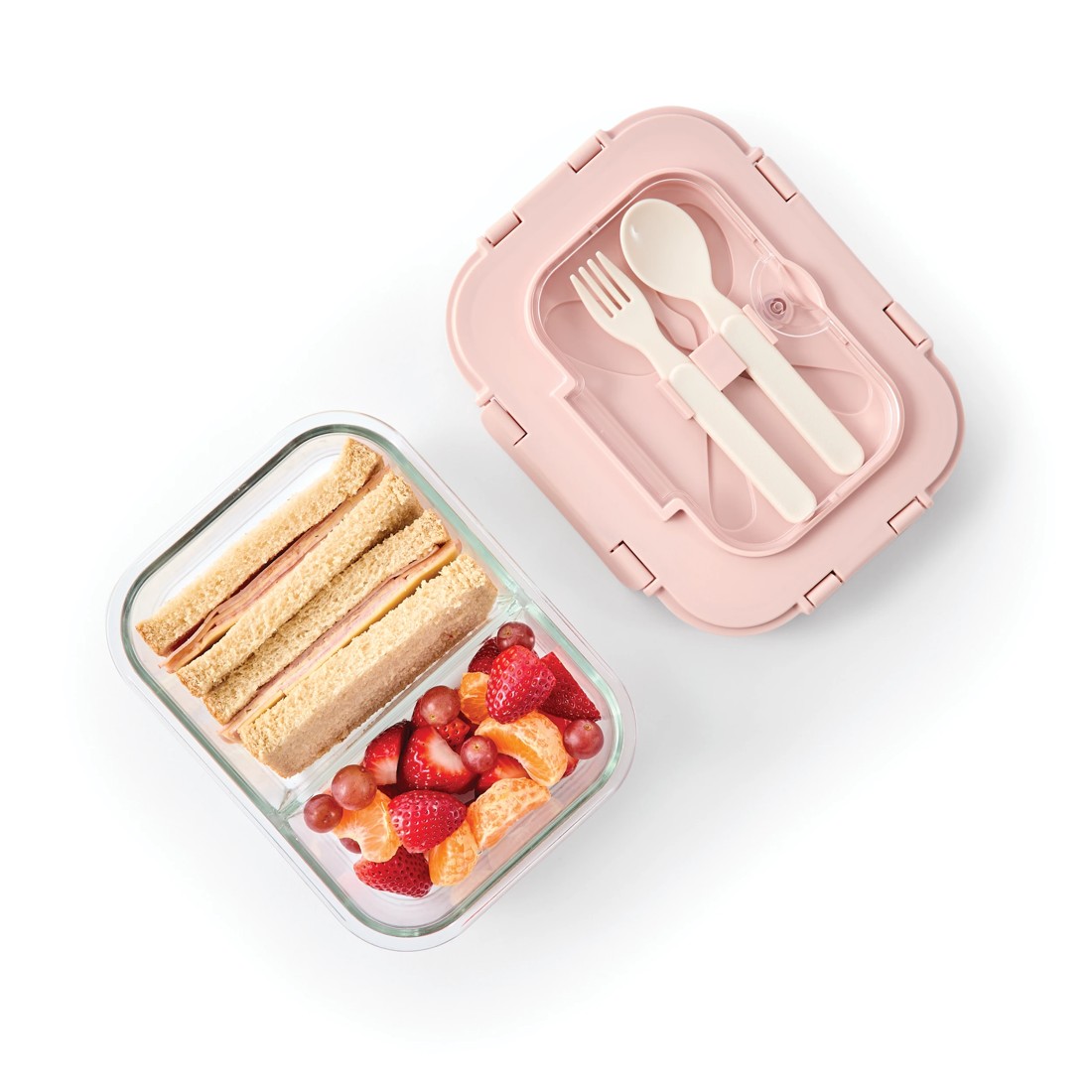 4 Mocha Glass Bento Lunch Box with Cutlery, 4 of 10