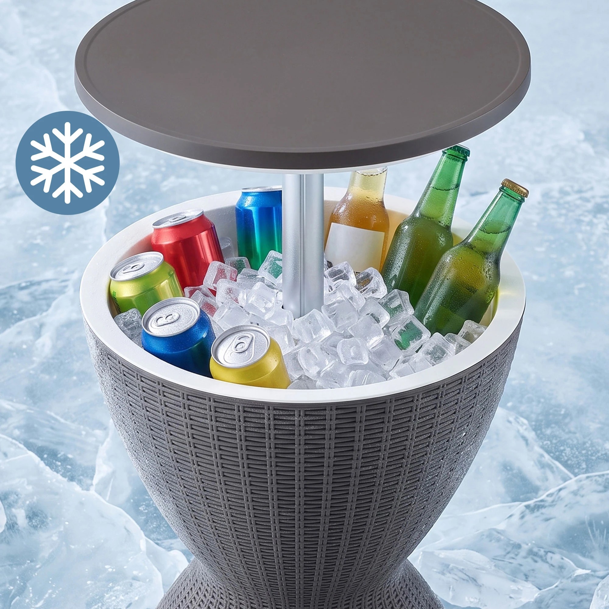 8 Gardeon 2-in-1 Outdoor Bar Table Portable Ice Bucket Cooler 30L Adjustable Top - Brown, 8 of 10