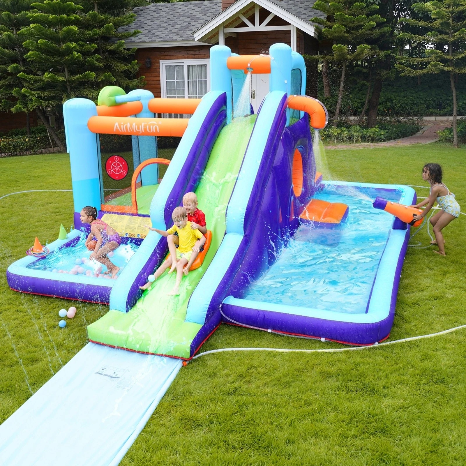 7 Airmyfun 11 Play Zones Inflatable Water Slide Trampoline Bounce House Splash
 - Multi, 7 of 8