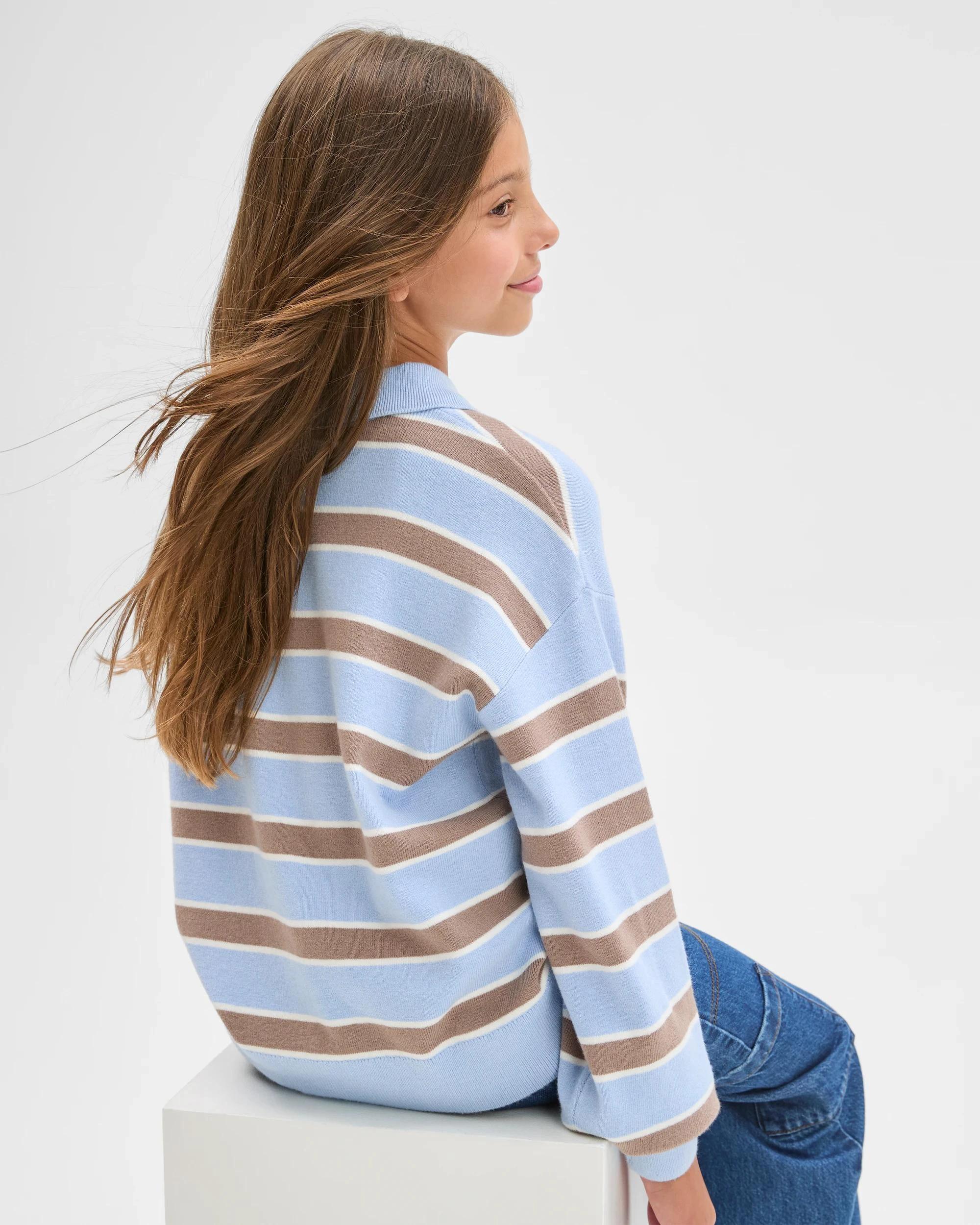 4 Target Kids Long Sleeve Loose Knit Rugby Jumper BLUE CREA STRIPE, 4 of 6