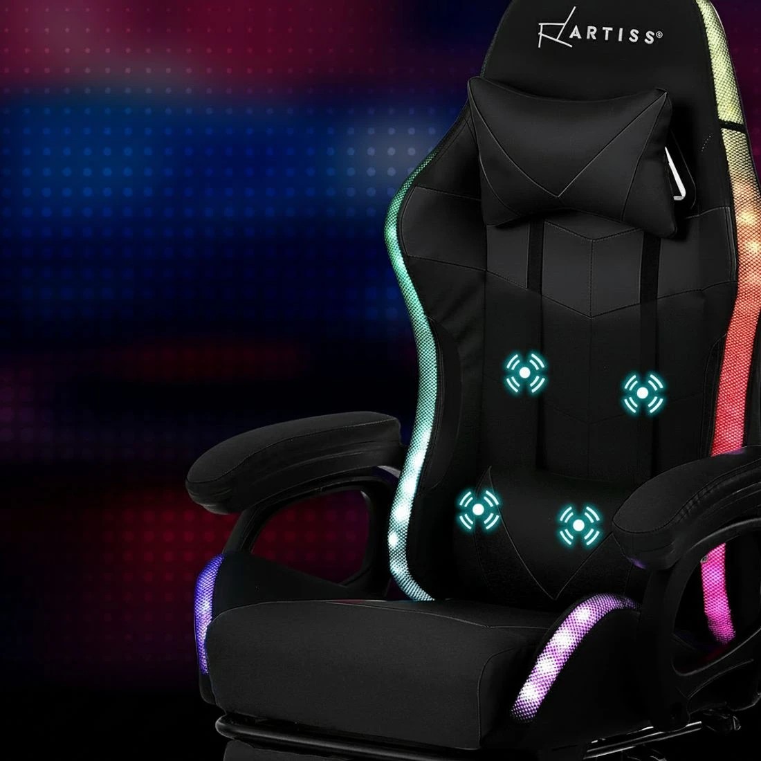 5 Artiss Gaming Office Chair 12 RGB LED Massage Computer Work Seat Footrest - Black, 5 of 7