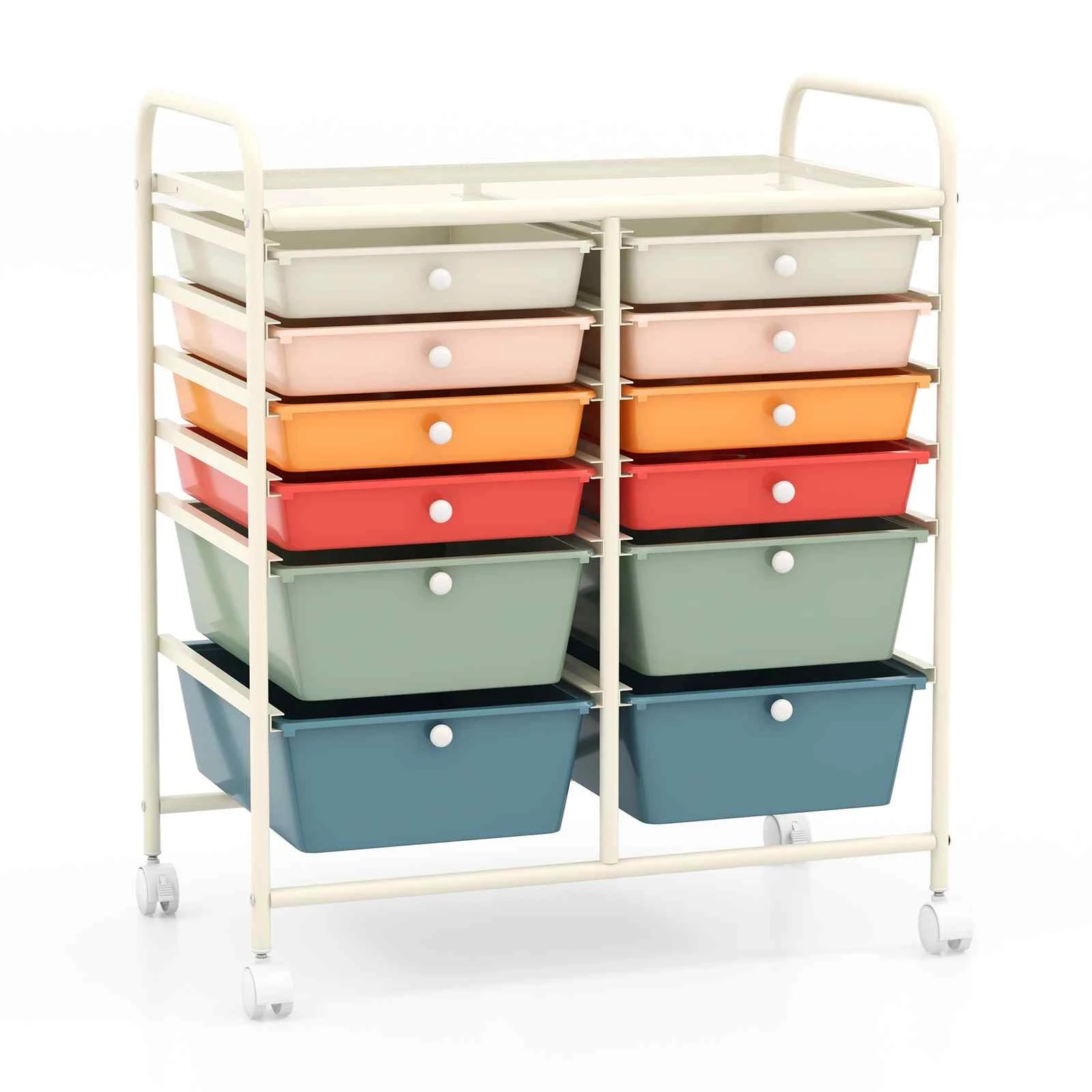 1 Costway 12 Drawers Rolling Storage Trolley Cart Filing Organizer - Multi, 1 of 1
