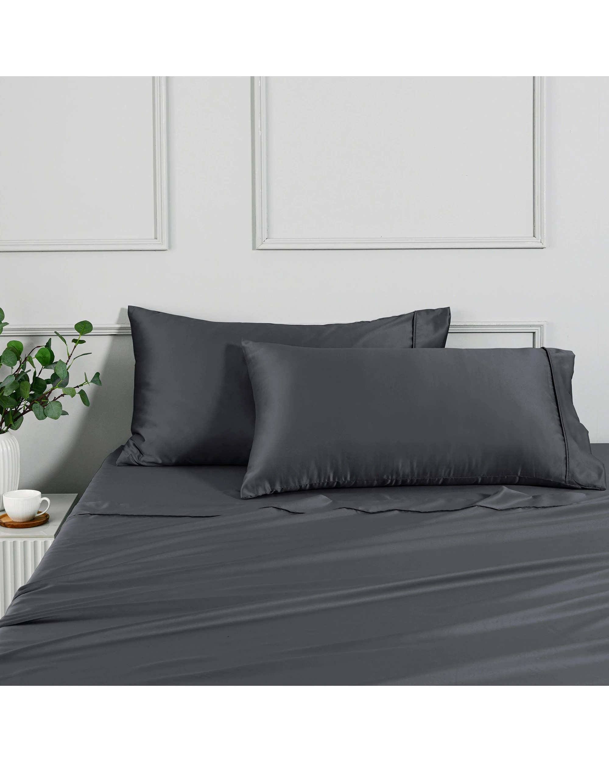 1 Dreamaker Matte Satin King Pillowcase Twin Pack - Charcoal, 1 of 6