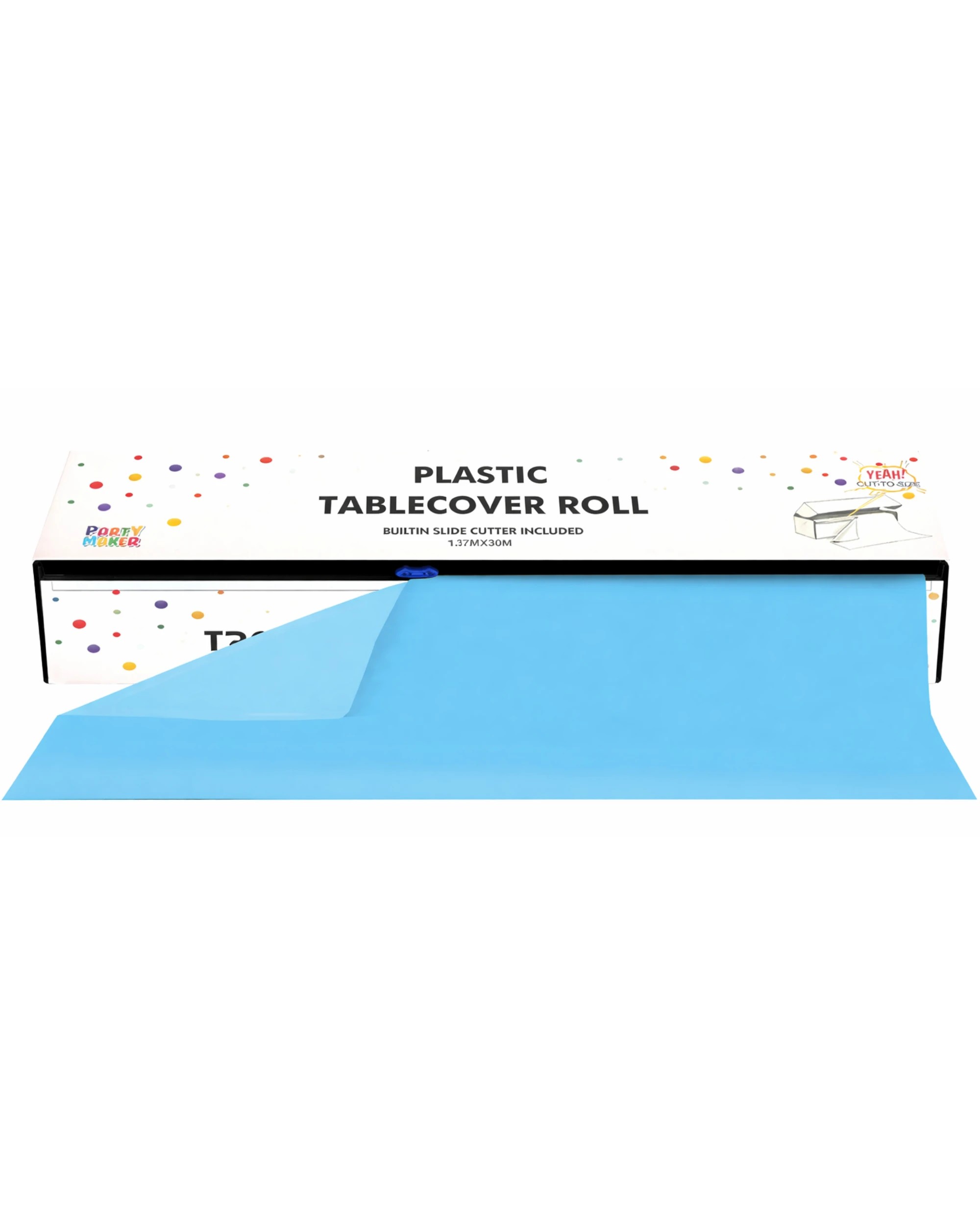 2 Party Maker Cut-To-Size Light Blue Plastic Banquet Tablecloth Table Roll 1.37m x 30m - Blue, 2 of 3