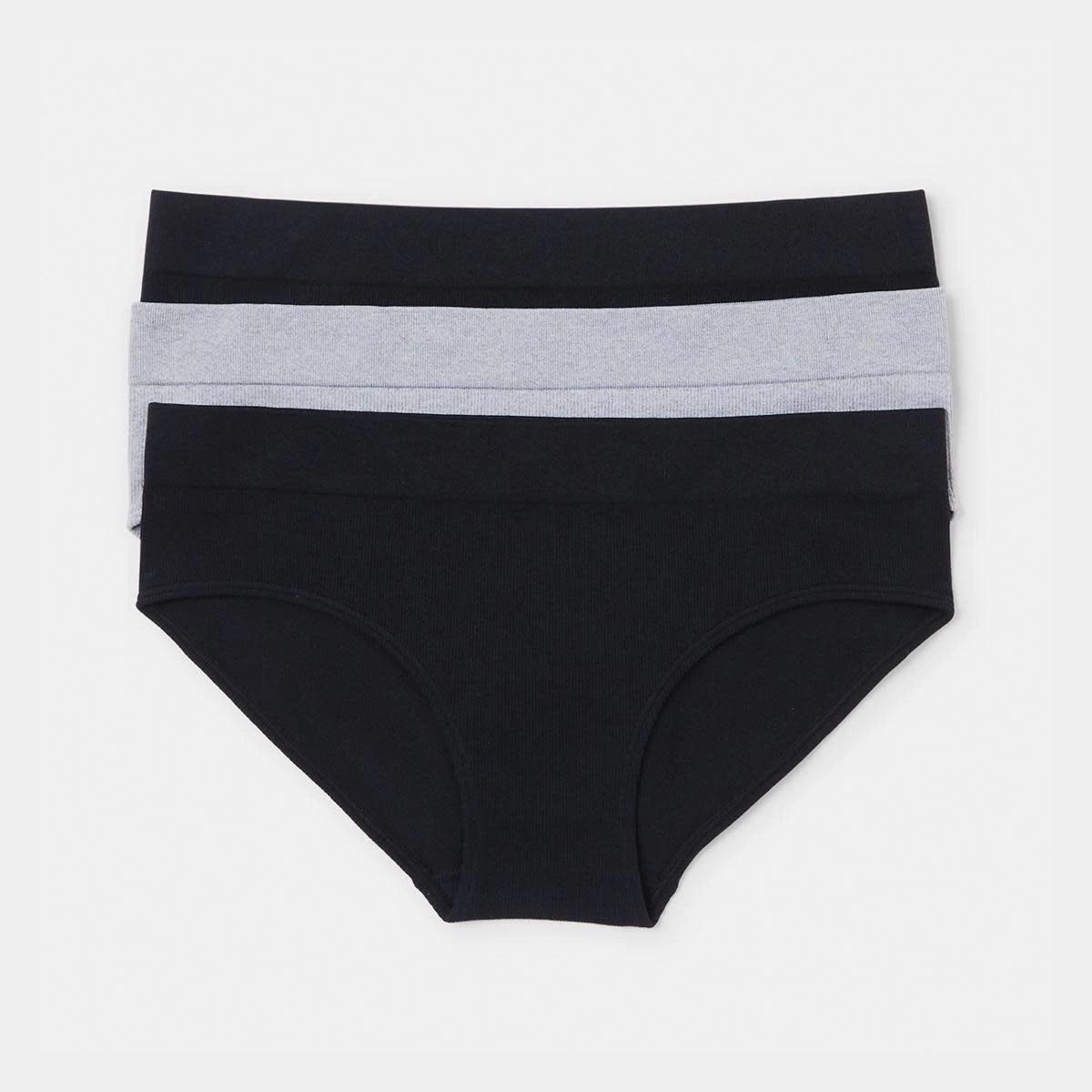 1 3 Pack Ribbed Seamfree Boyleg Briefs BLACK, GREY MARLE, BLACK, 1 of 9