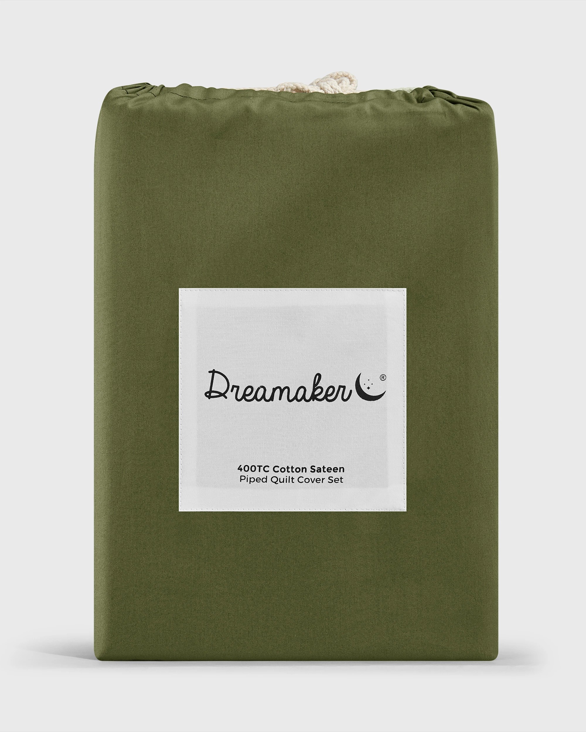 10 Dreamaker 400TC Premium Cotton Sateen Piped Quilt Cover Set - Double Bed - Olive, 10 of 10