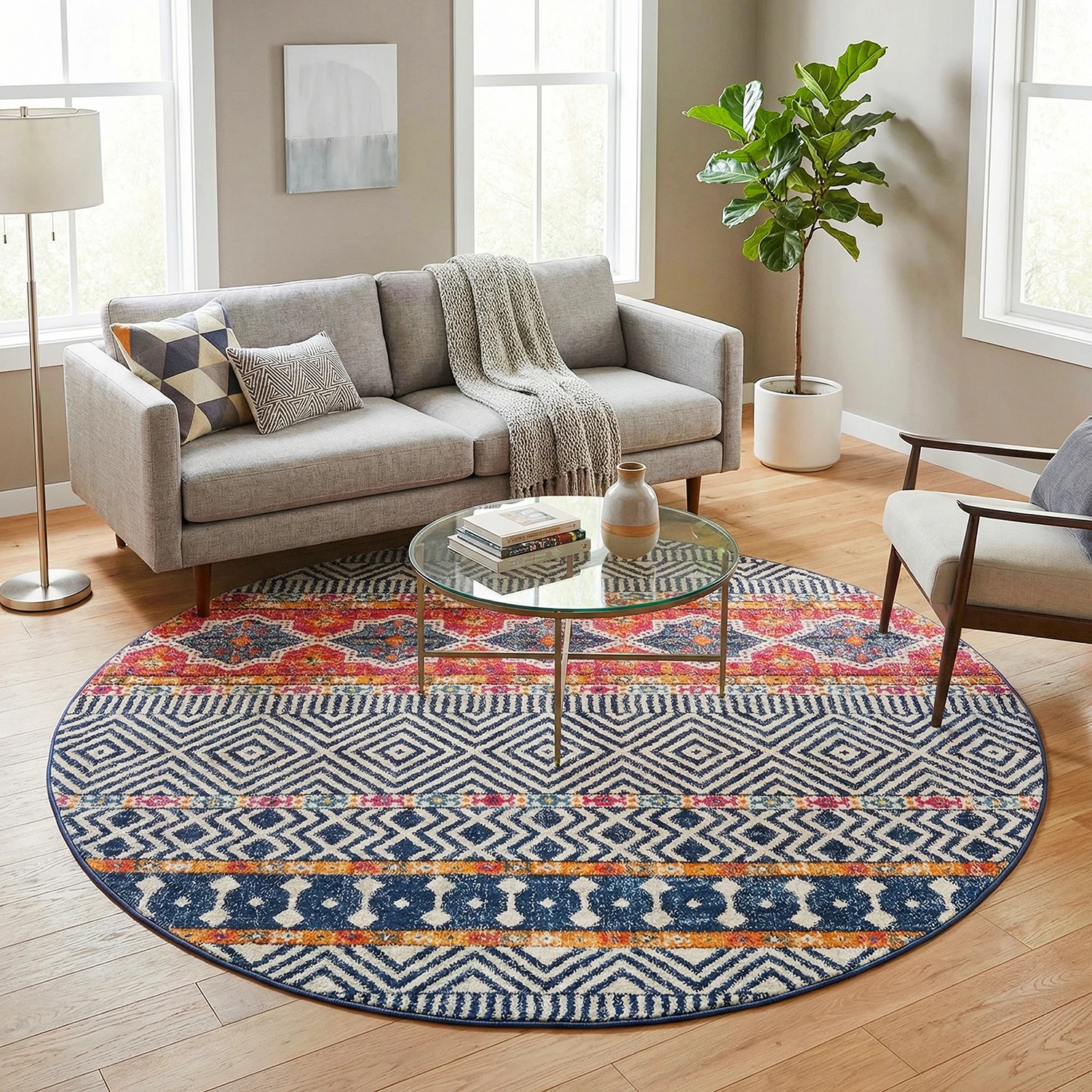 1 Common Ground Rugs Bluebay 455 240x240cm - Large Round Rug - Blue, 1 of 5