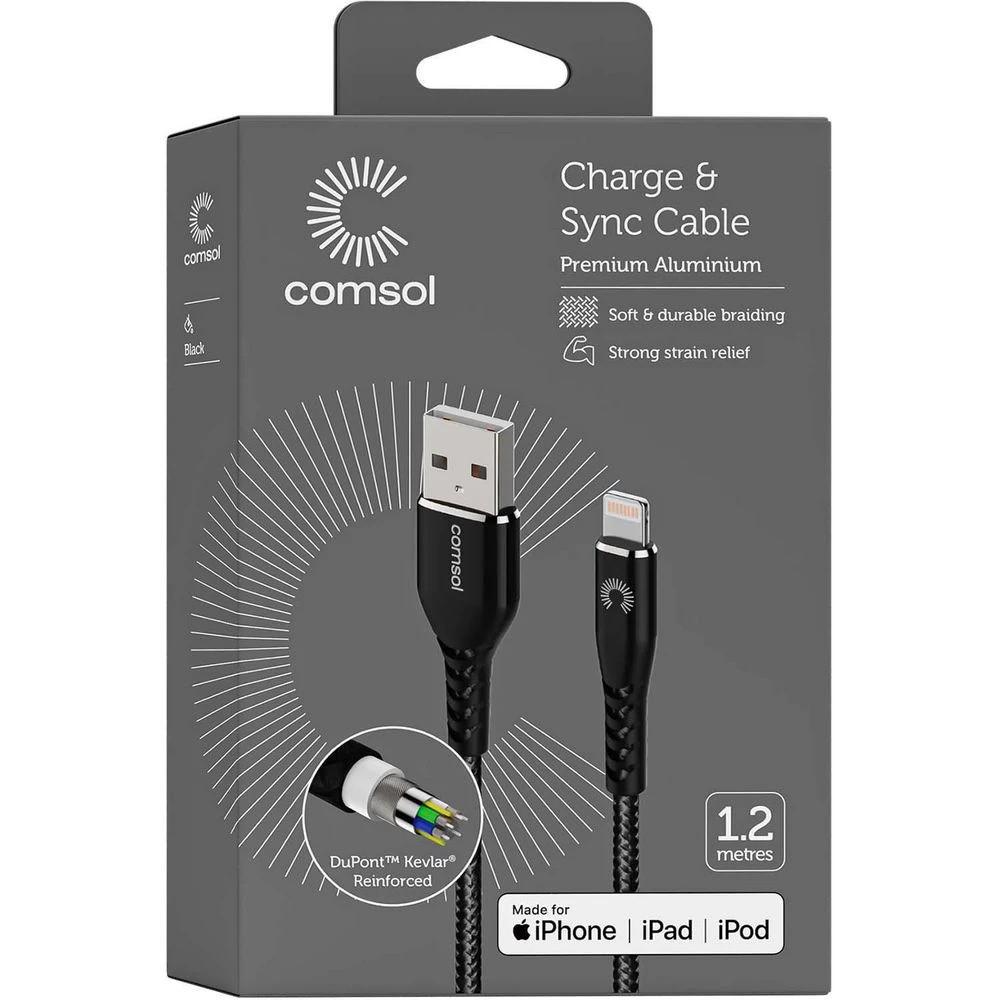 6 Comsol Kevlar Lightning to USB-A MFi Cable 1.2m Black, 6 of 7
