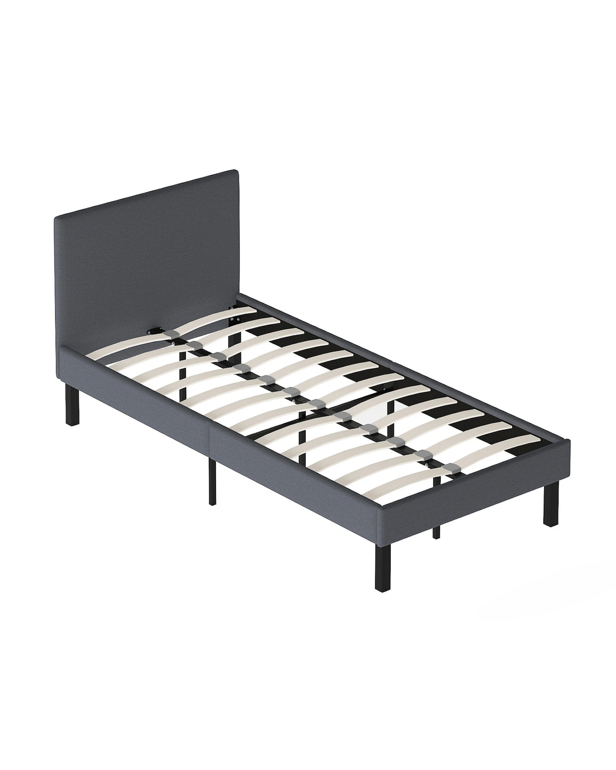 1 Advwin Single Bed Frame Platform Fabric With Upholstered Headboard Grey, 1 of 8